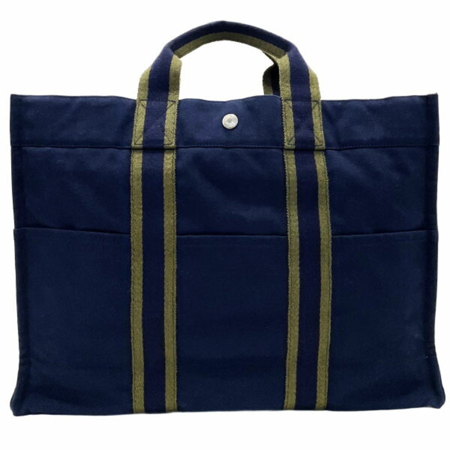 Hermes Fourre Tout Khaki Handbag Tote Bag Canvas Green Navy