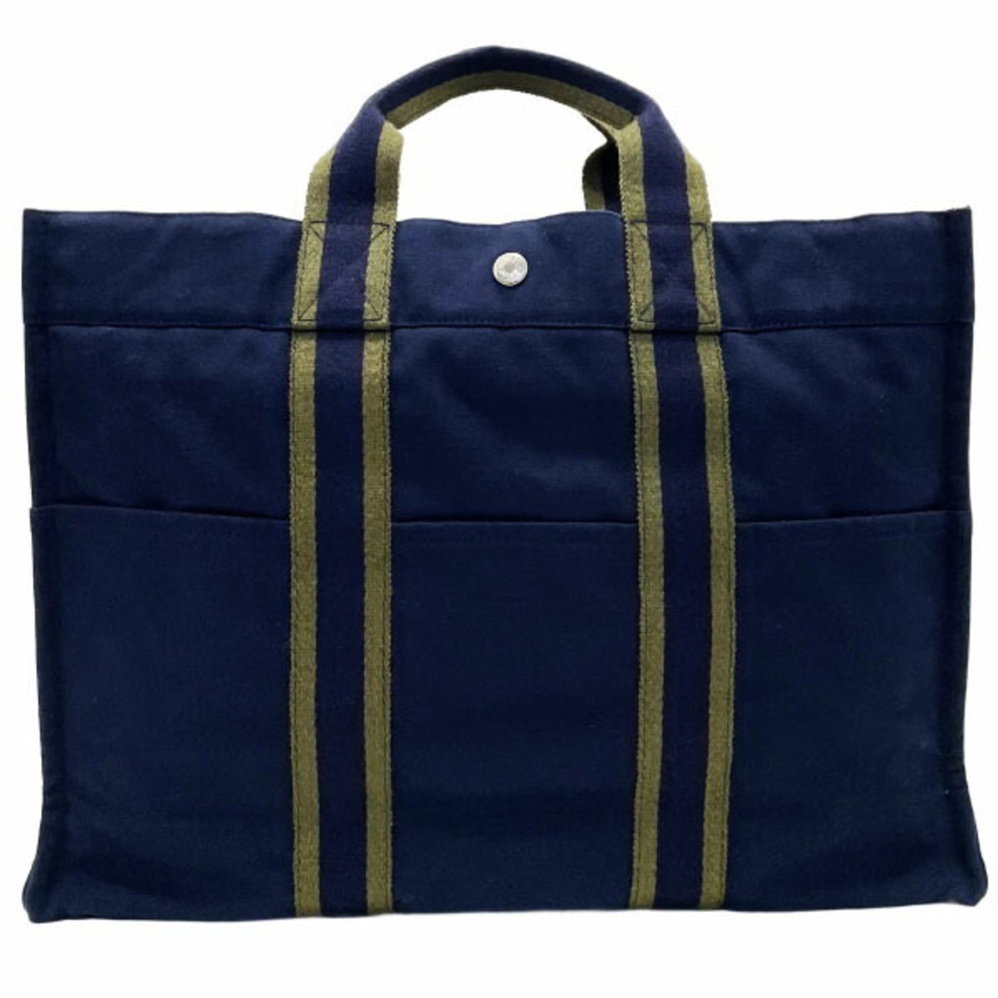 Hermes Fourre Tout Khaki Handbag Tote Bag Canvas Green Navy
