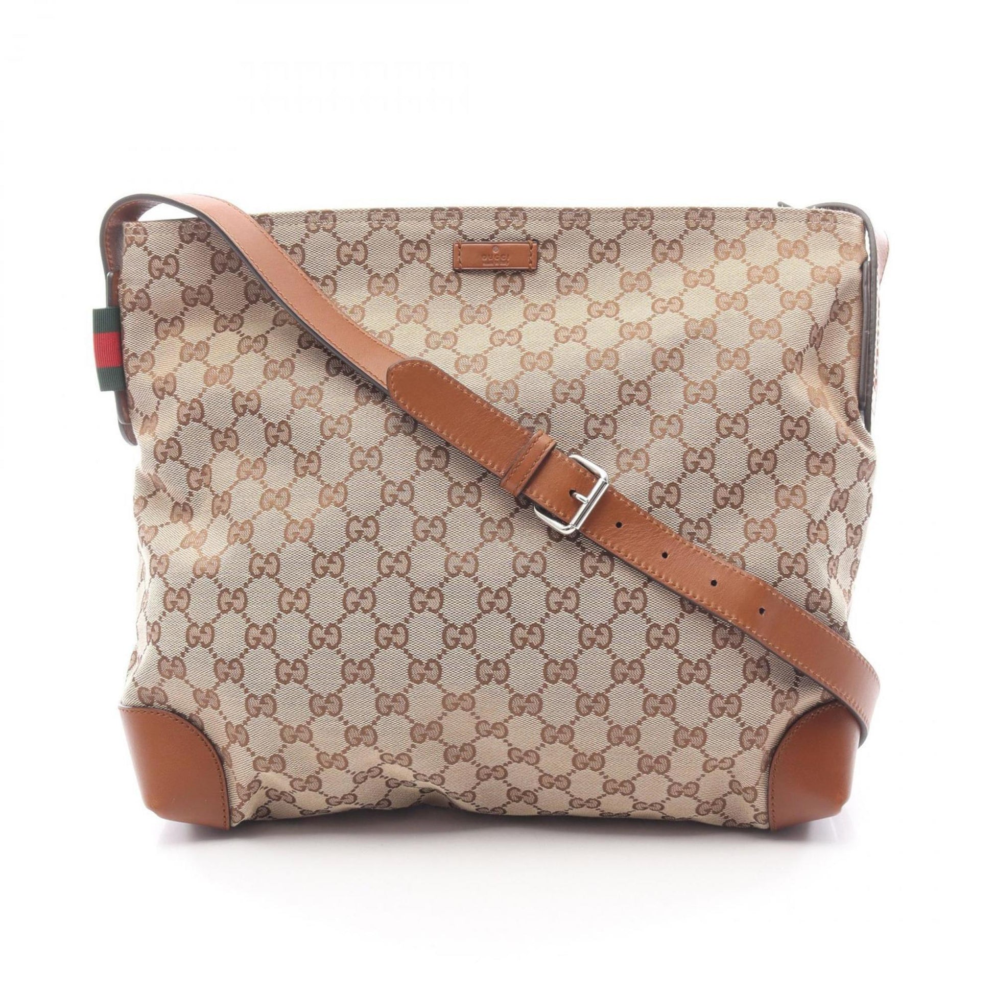 Gucci Beige Brown Canvas Leather Shoulder Bag