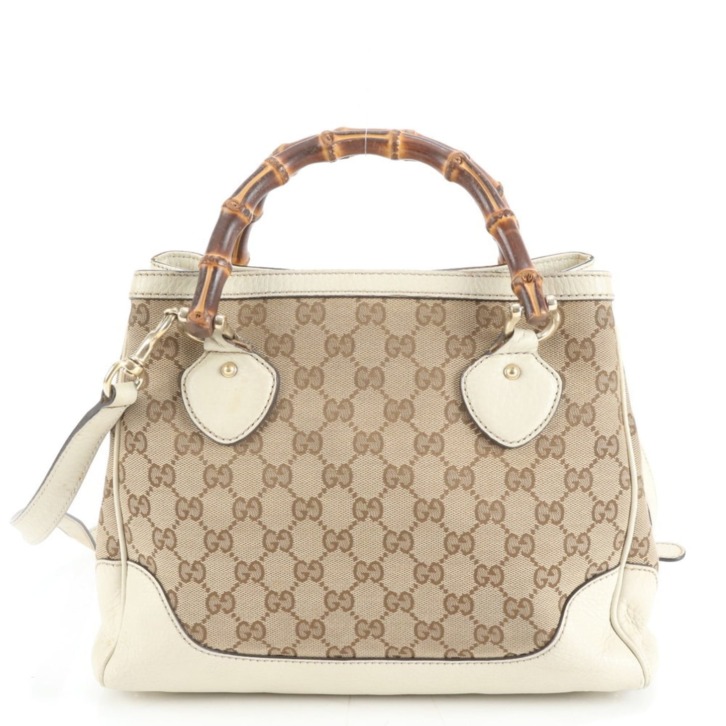 Gucci Beige Leather Canvas Shoulder Bag