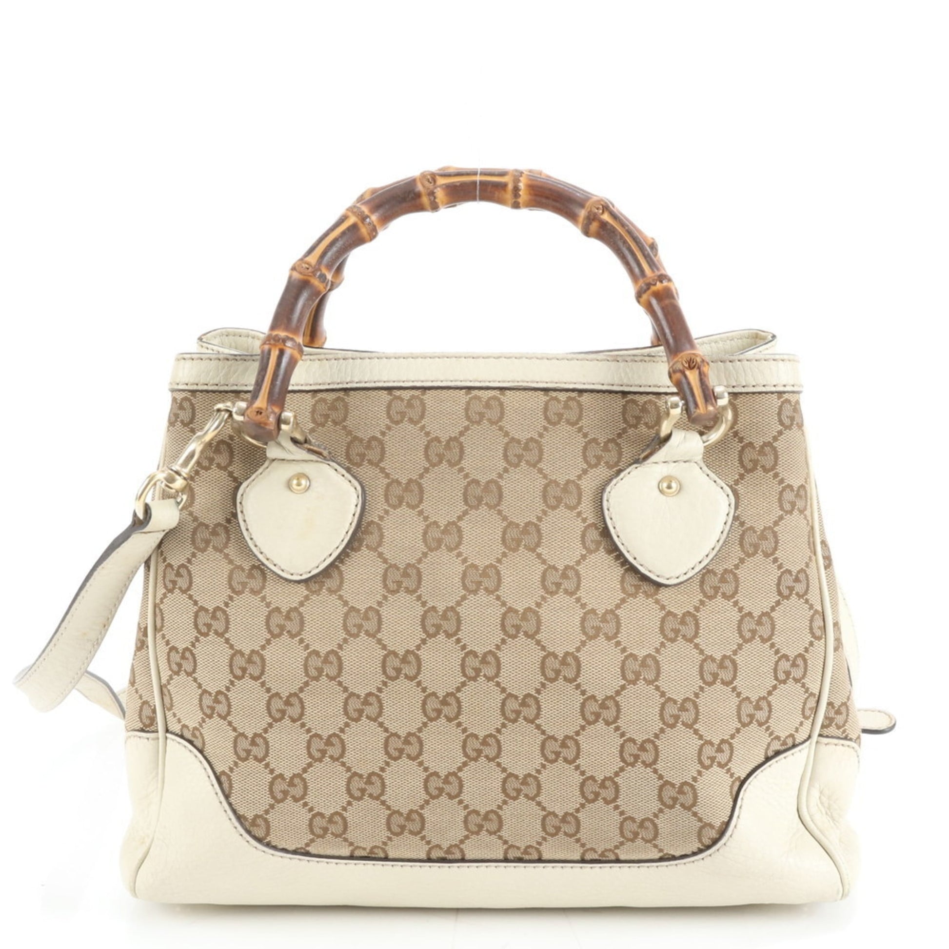 Gucci Beige Leather Canvas Shoulder Bag