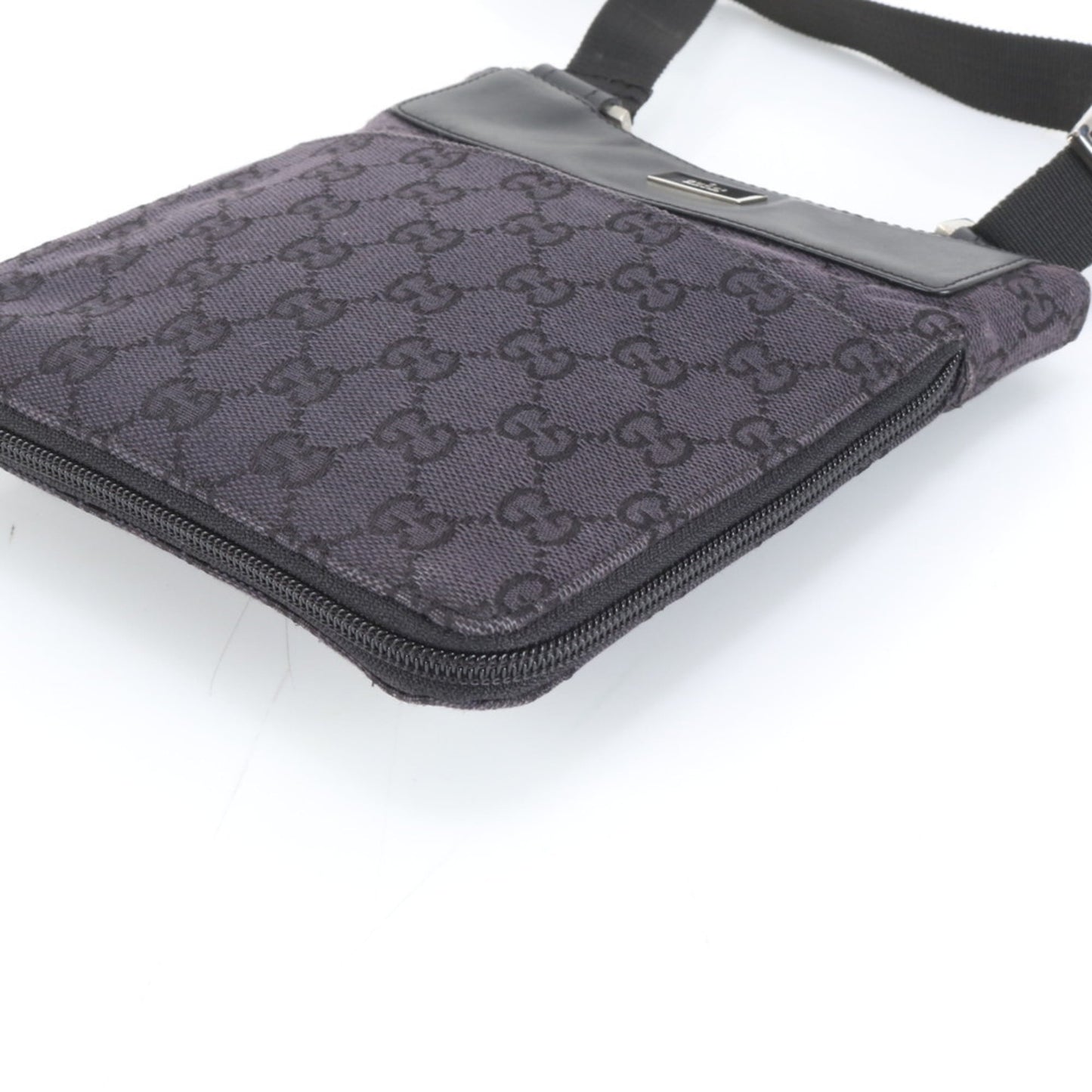 Gucci Black Purple Leather Canvas Shoulder Bag