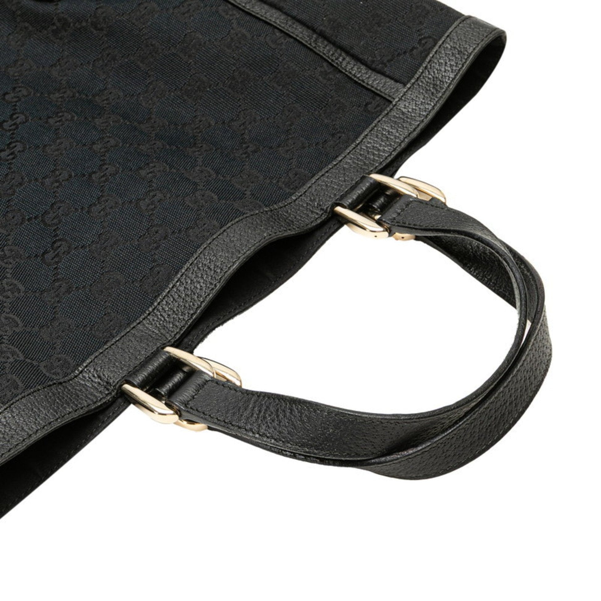 Gucci Gg Canvas Black Canvas Leather Handbag Tote Bag