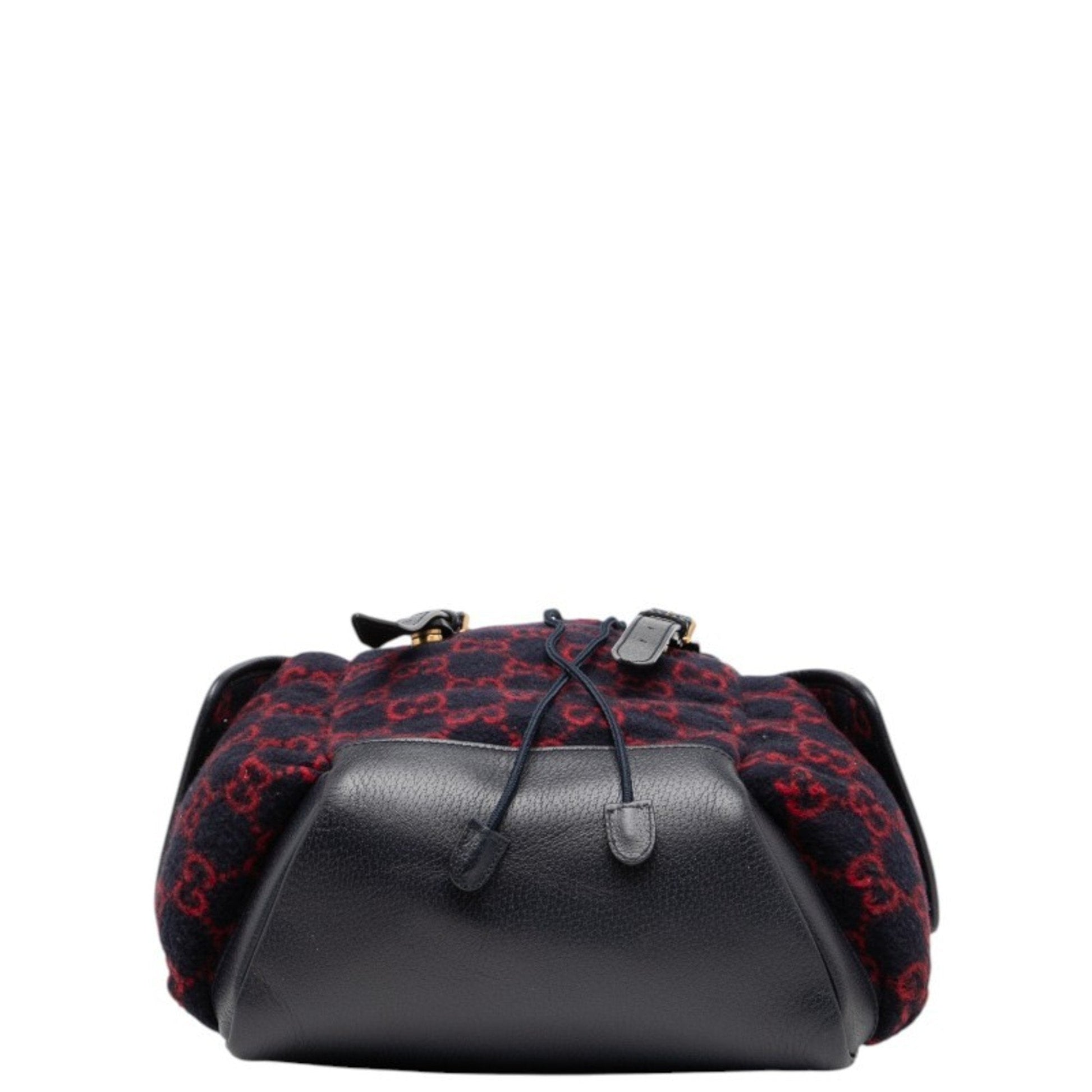 Gucci Navy Red Color Wool Leather Backpack