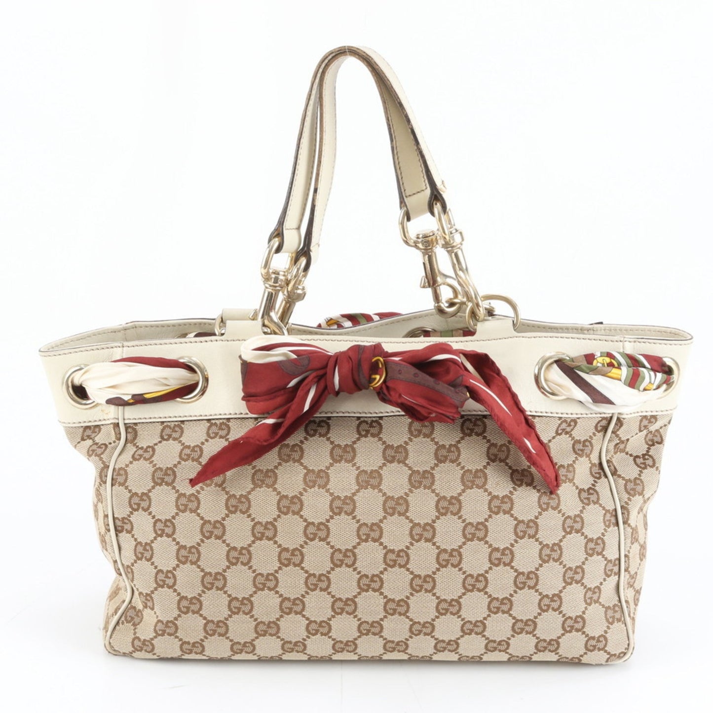 Gucci Brown White Leather Canvas Tote Bag