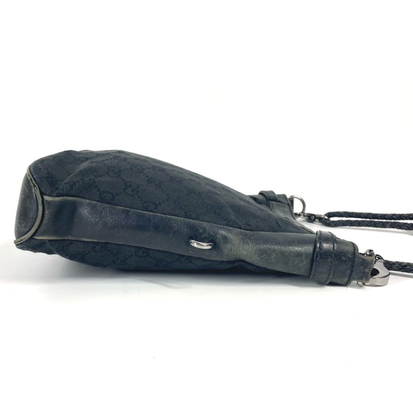 Gucci Black Gg Canvas Leather Shoulder Bag