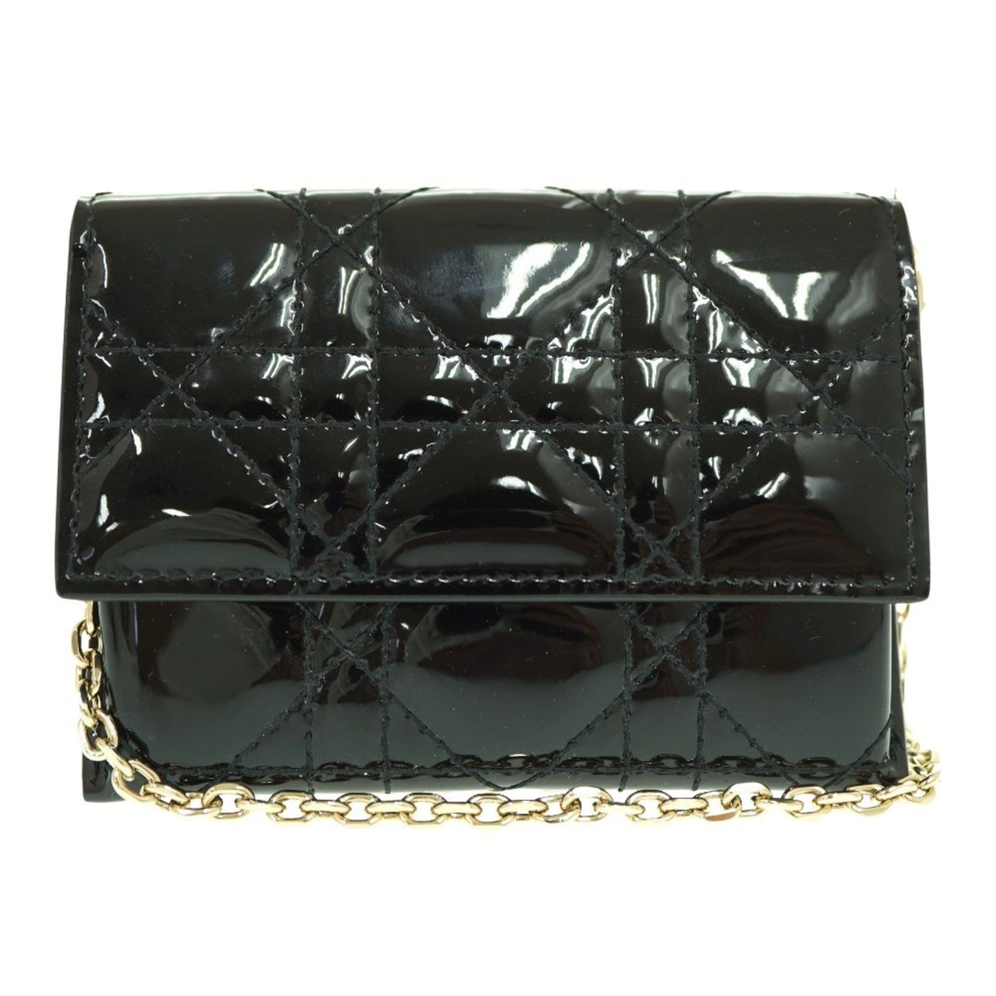 Dior Handbag Christian Shoulder Bag Leather Patent Black