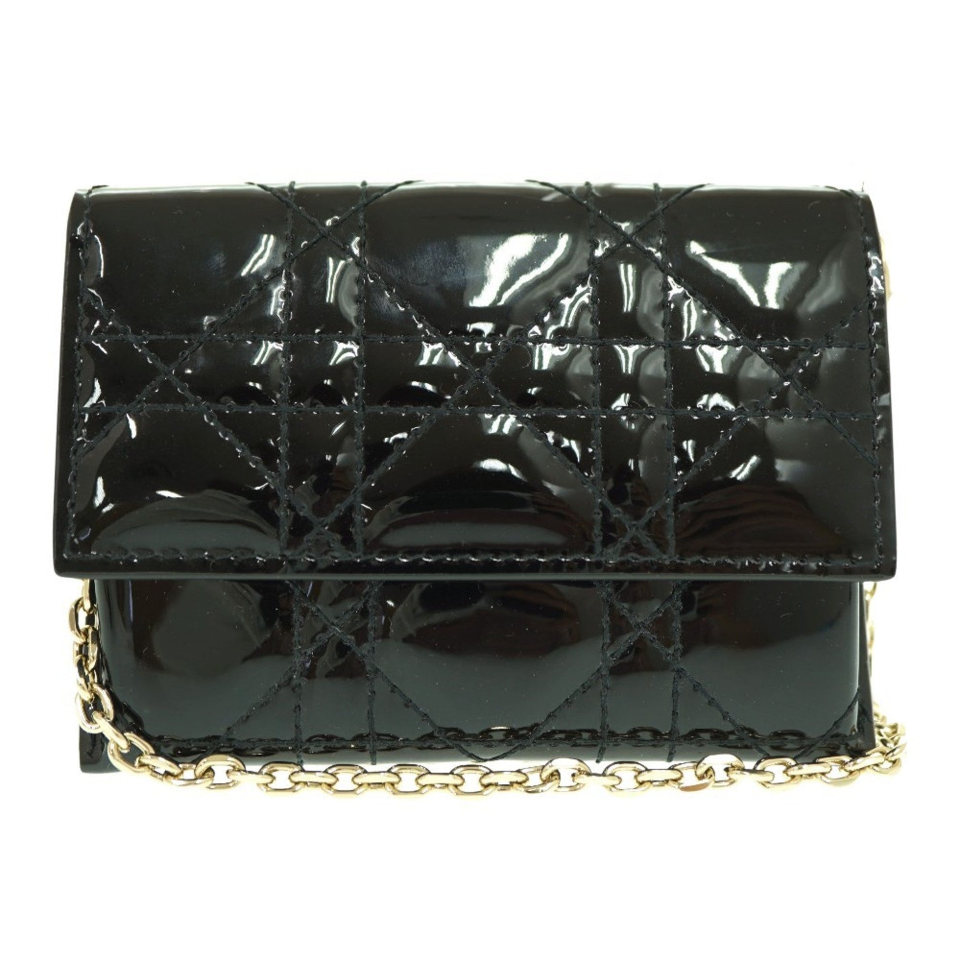 Dior Handbag Christian Shoulder Bag Leather Patent Black