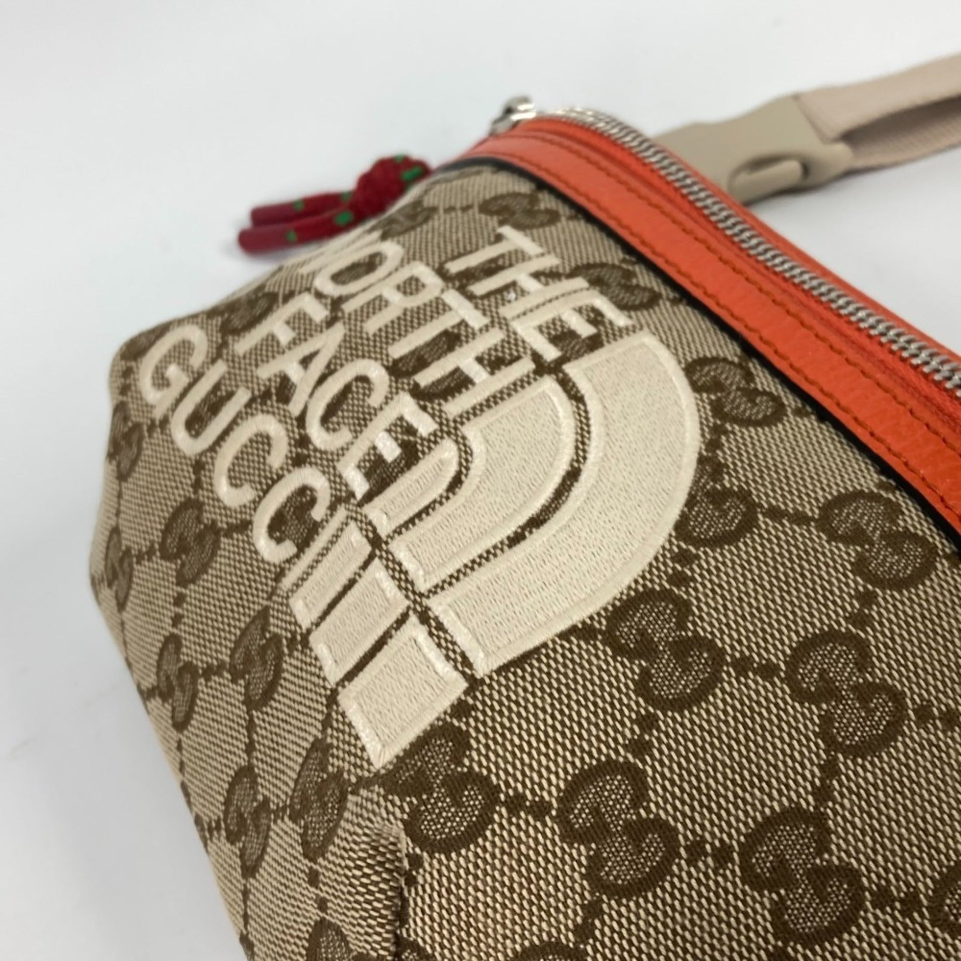 Gucci Beige Orange Leather Canvas Sling Bag