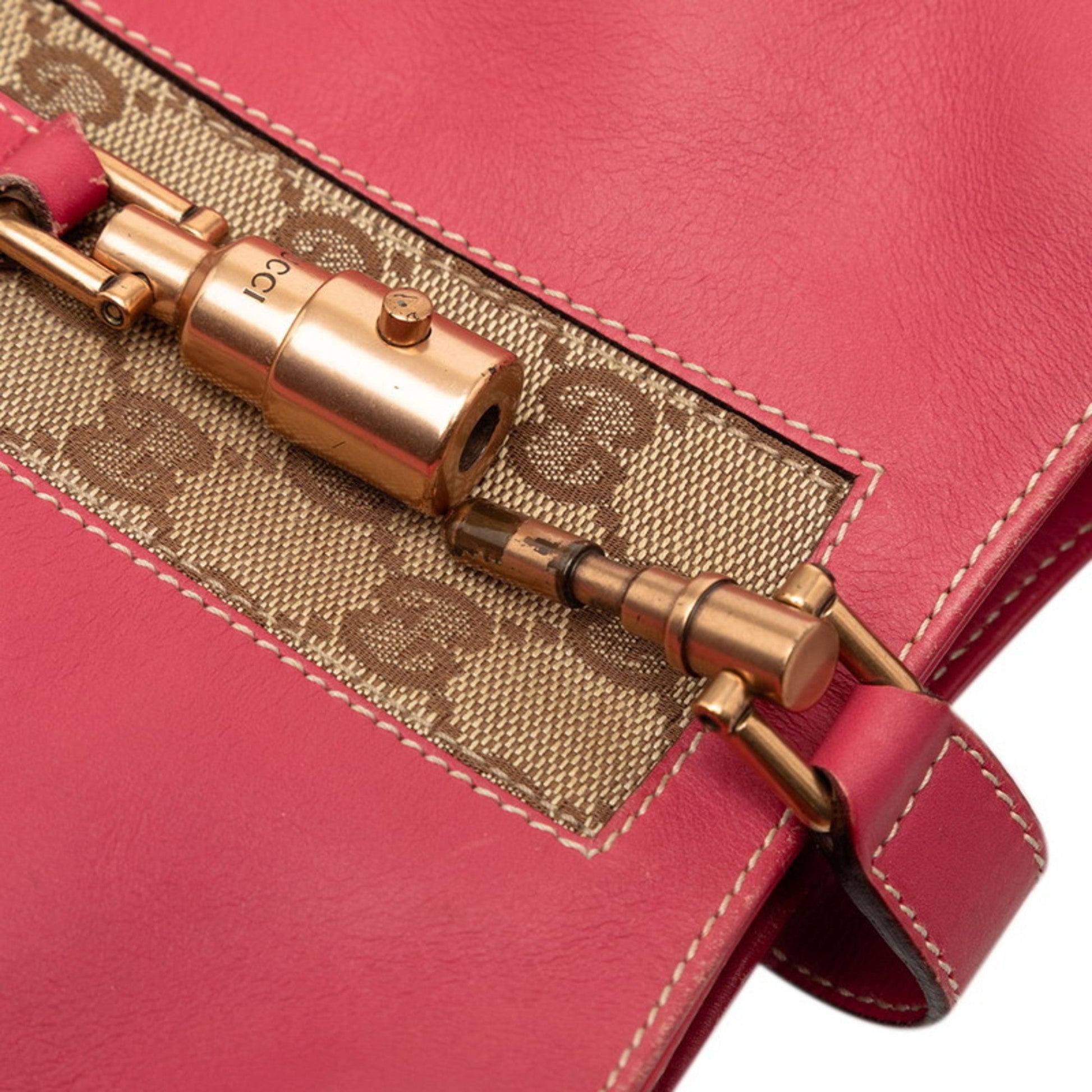 Gucci Pink Leather Canvas Handbag Shoulder Bag