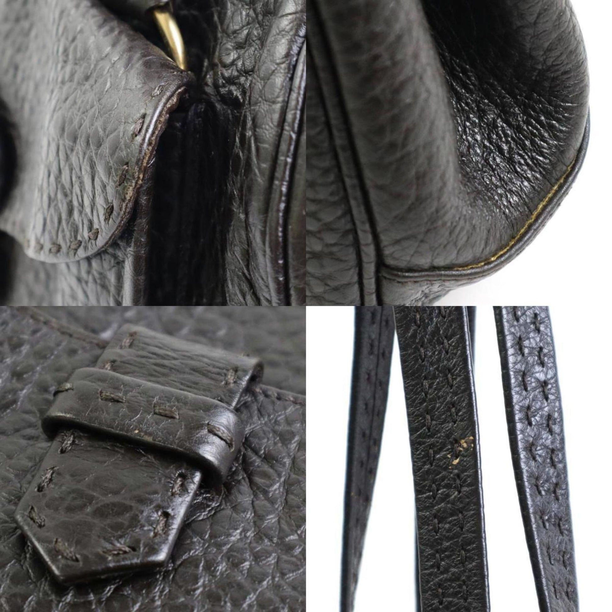 Prada Shoulder Bag Dark Ladies Leather Brown Gold