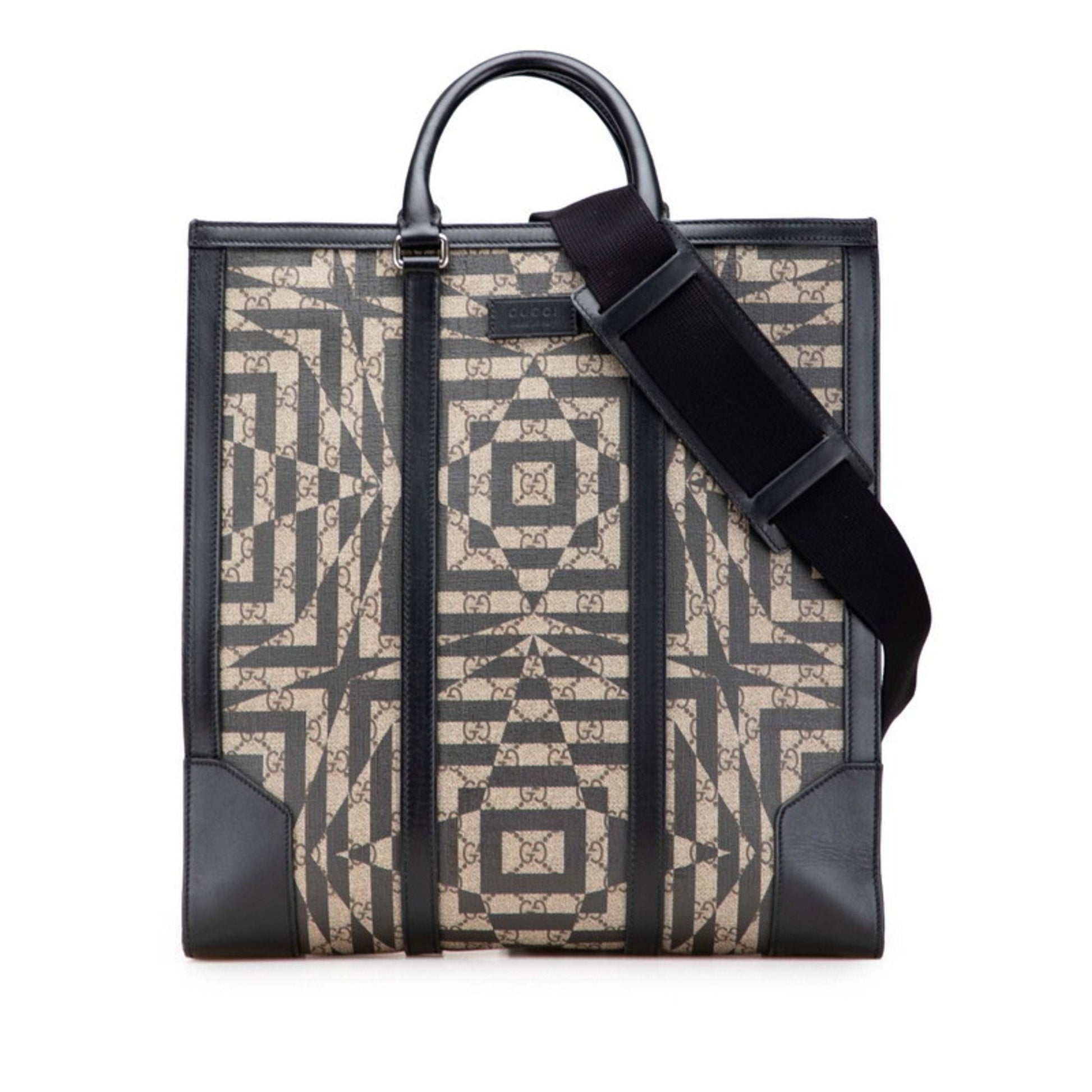 Gucci Beige Black Pvc Leather Shoulder Bag Tote Bag