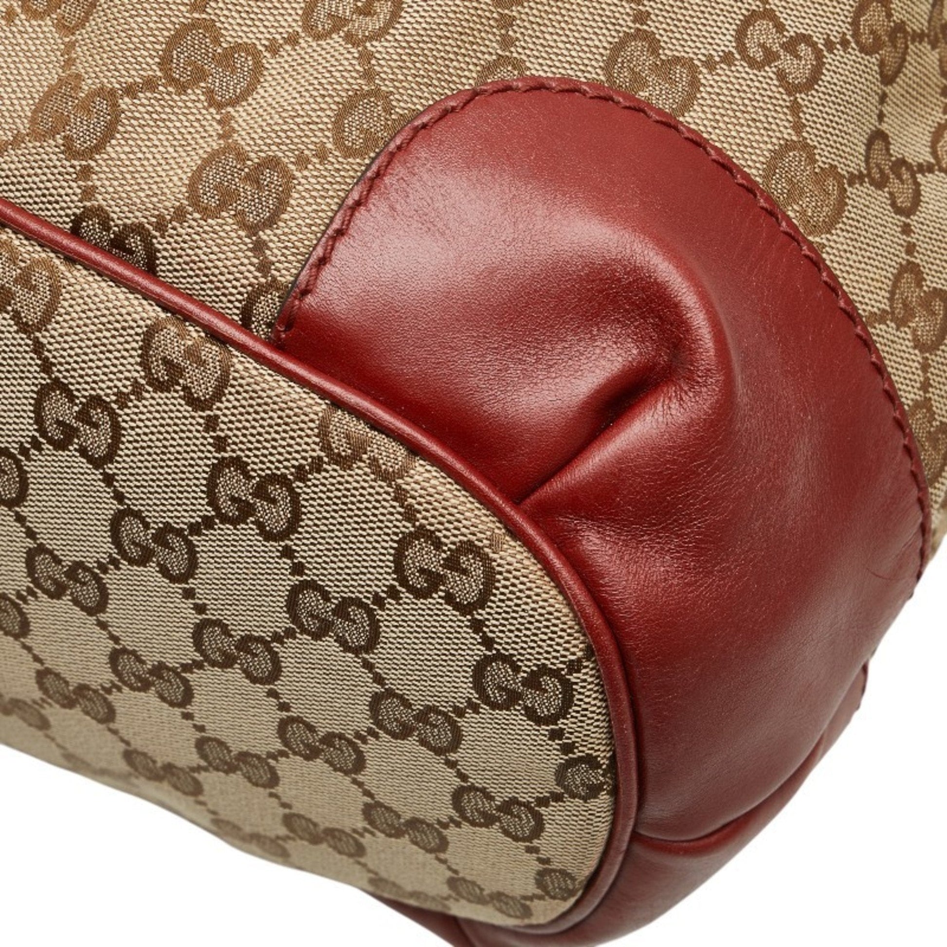 Gucci Beige Red Color Canvas Leather Shoulder Bag Tote Bag