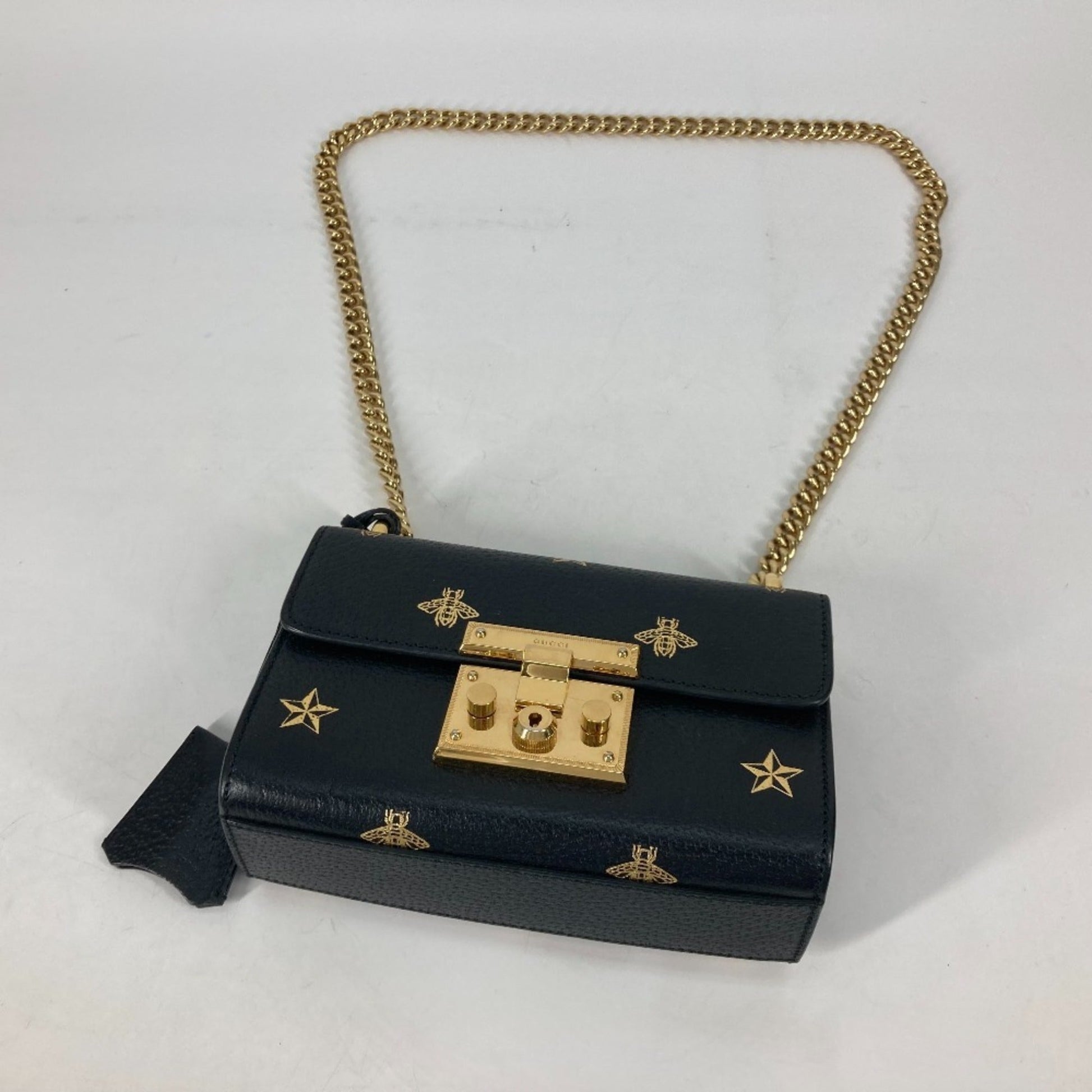 Gucci Black Gold Leather Pochette Shoulder Bag
