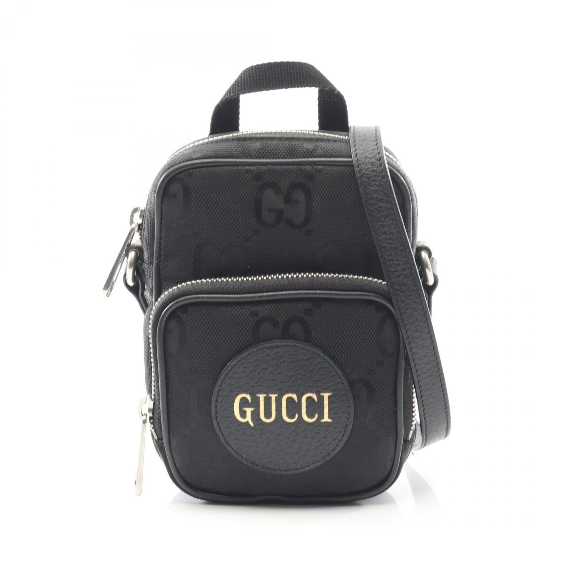 Gucci Black Leather Nylon Canvas Shoulder Bag