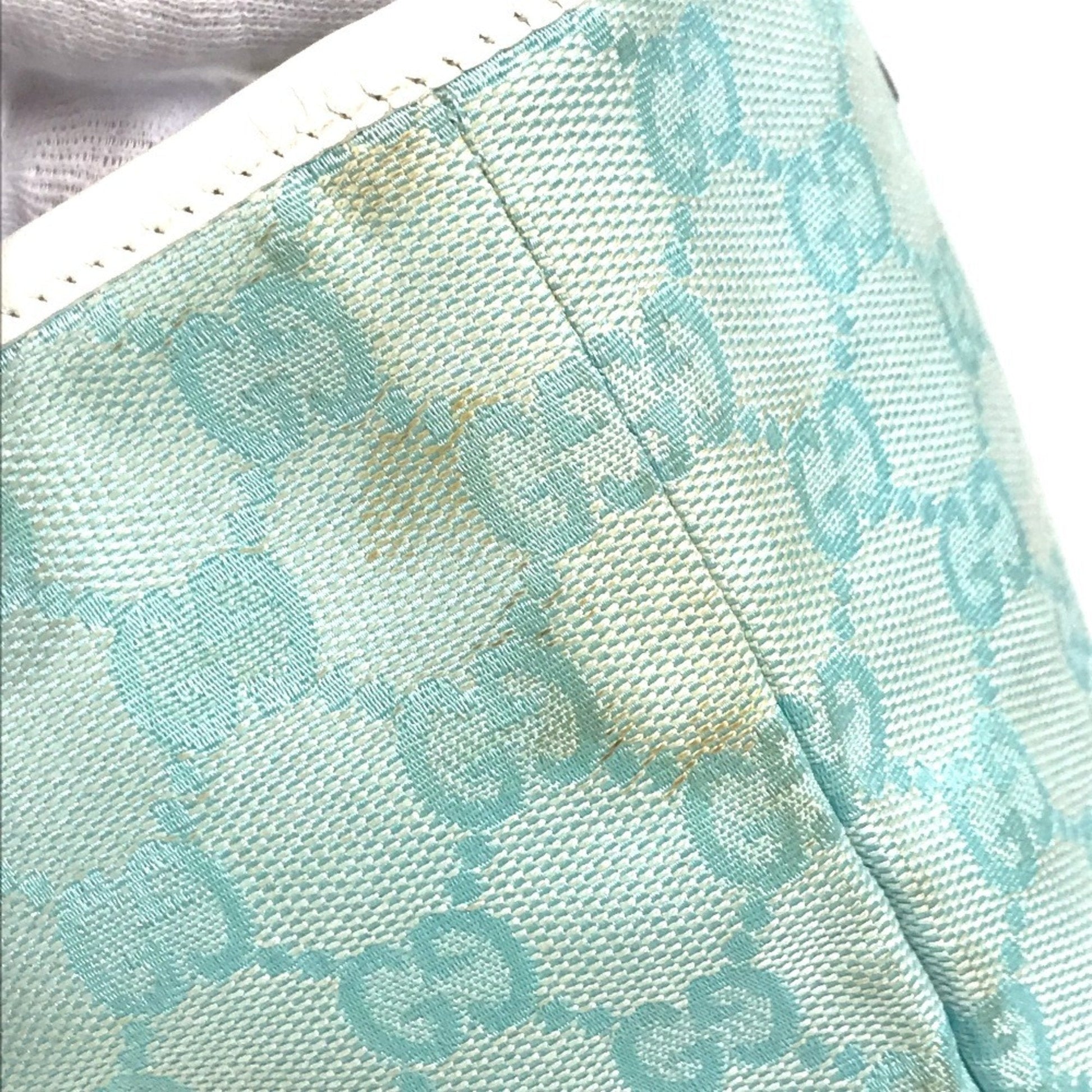 Gucci Blue White Canvas Leather Shoulder Bag Tote Bag