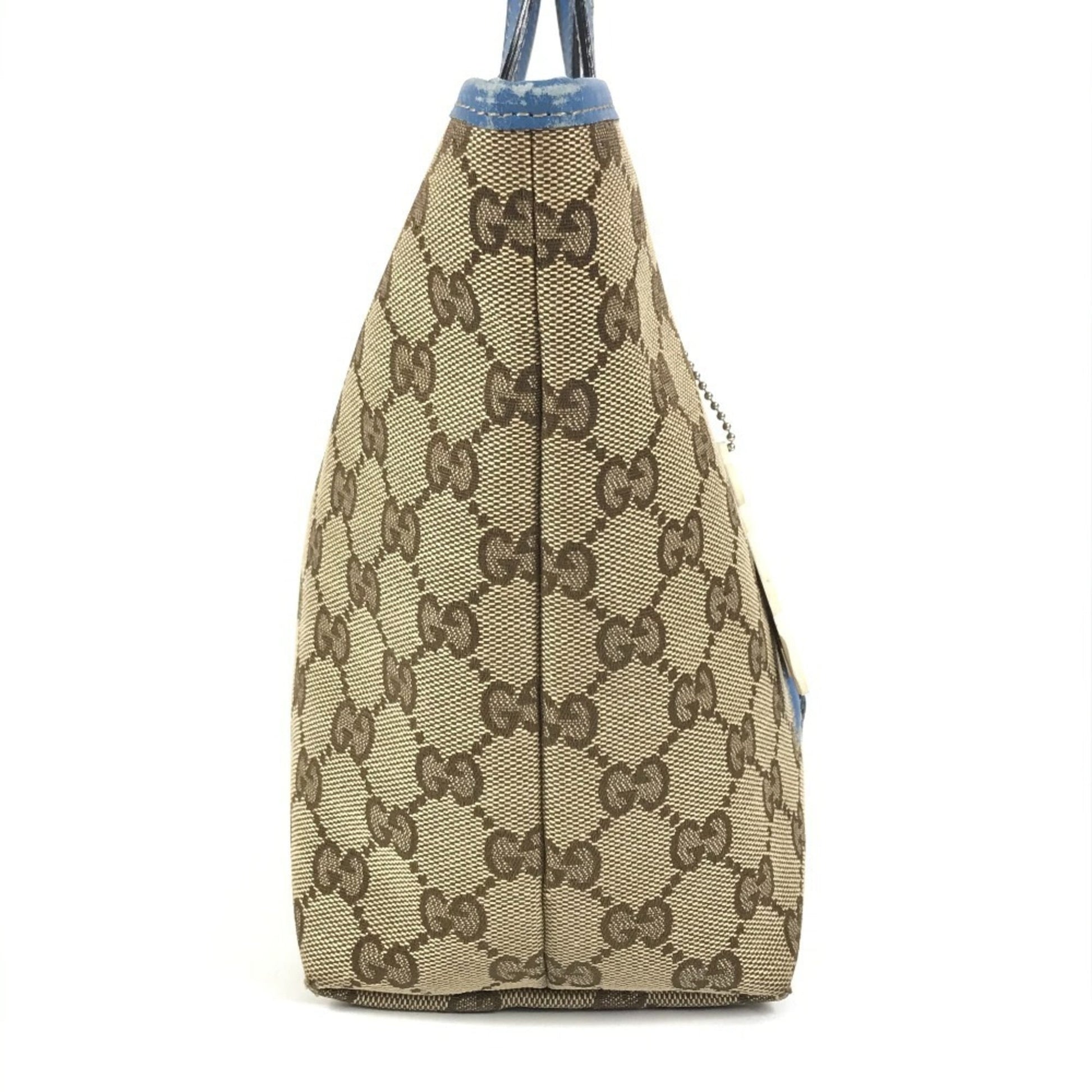 Gucci Gg Canvas Beige Blue Gg Canvas Leather Handbag Tote Bag