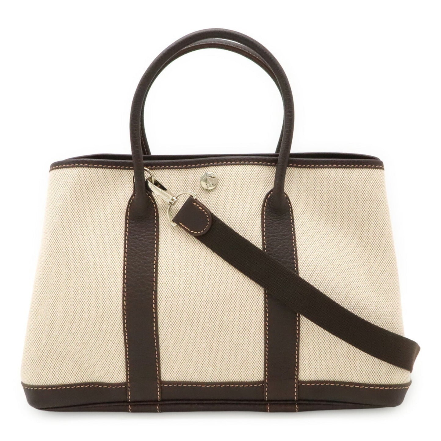 Hermes Natural Toile Handbag Tote Bag Leather Brown