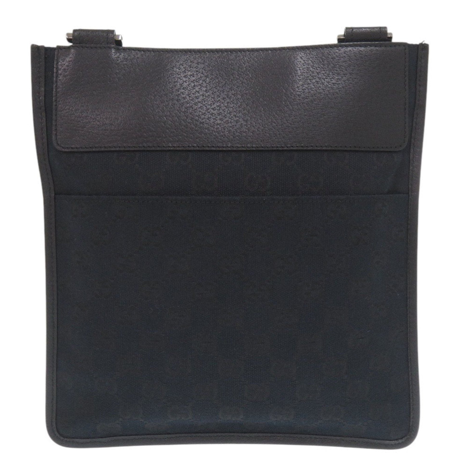 Gucci Black Gg Canvas Leather Shoulder Bag