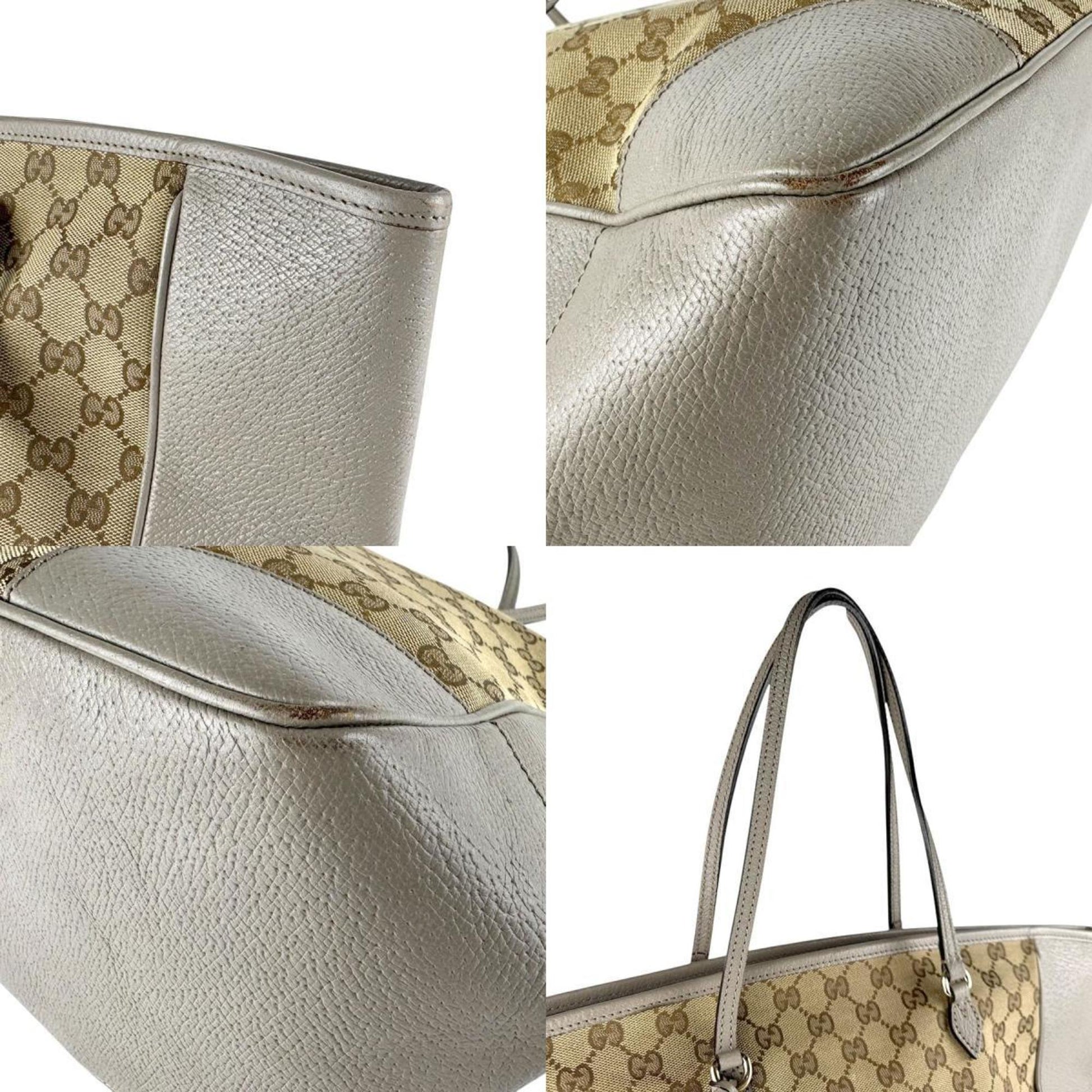 Gucci Brown Gray Gg Canvas Leather Handbag