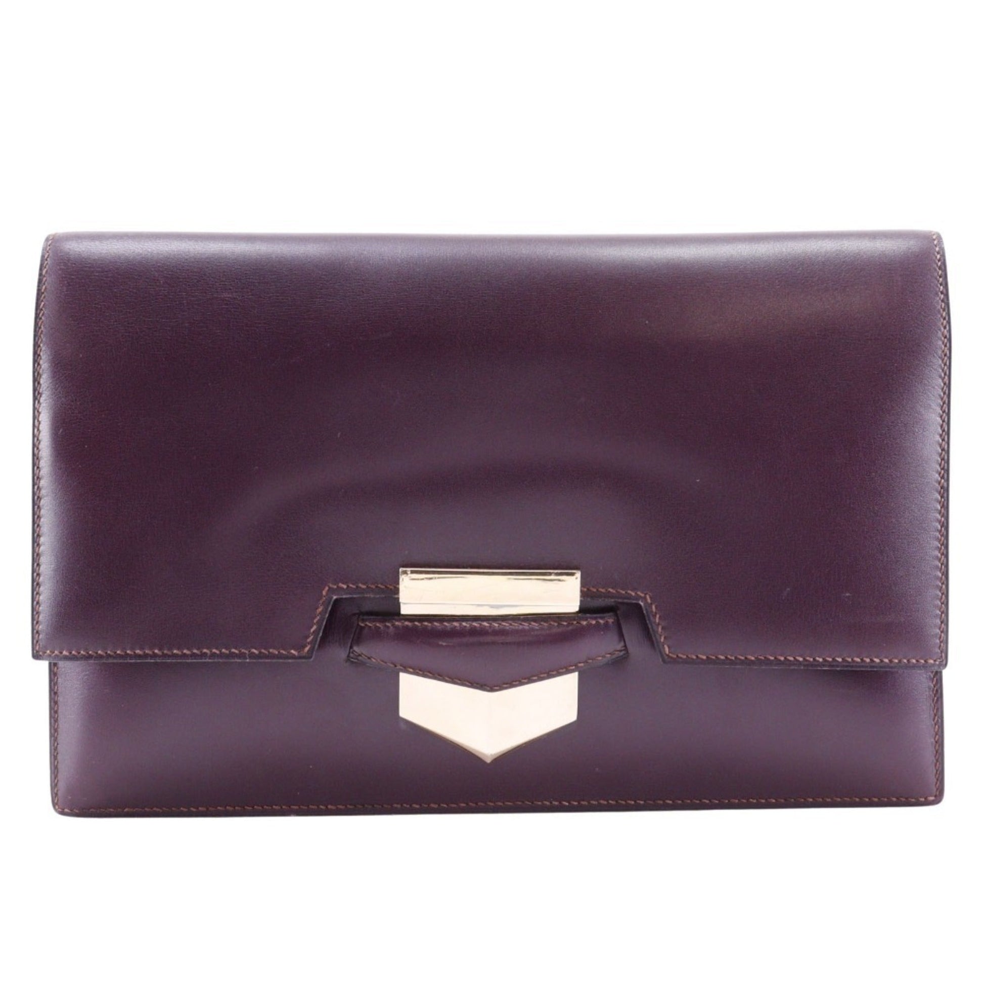Hermes Bordeaux Box Calf Clutch Bag Leather
