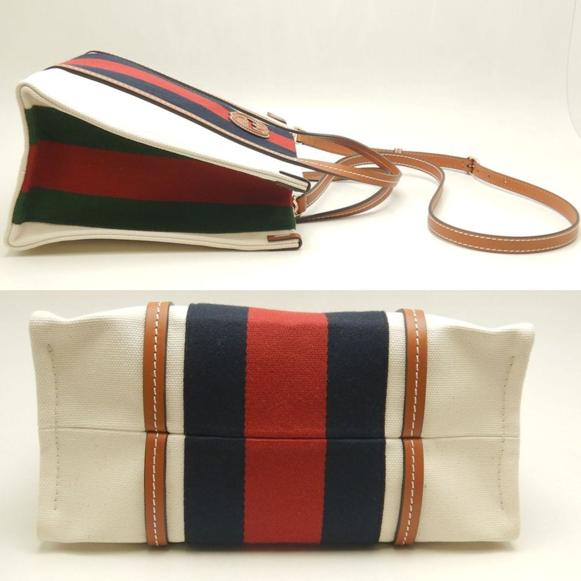 Gucci Brown Ivory Canvas Tote Bag