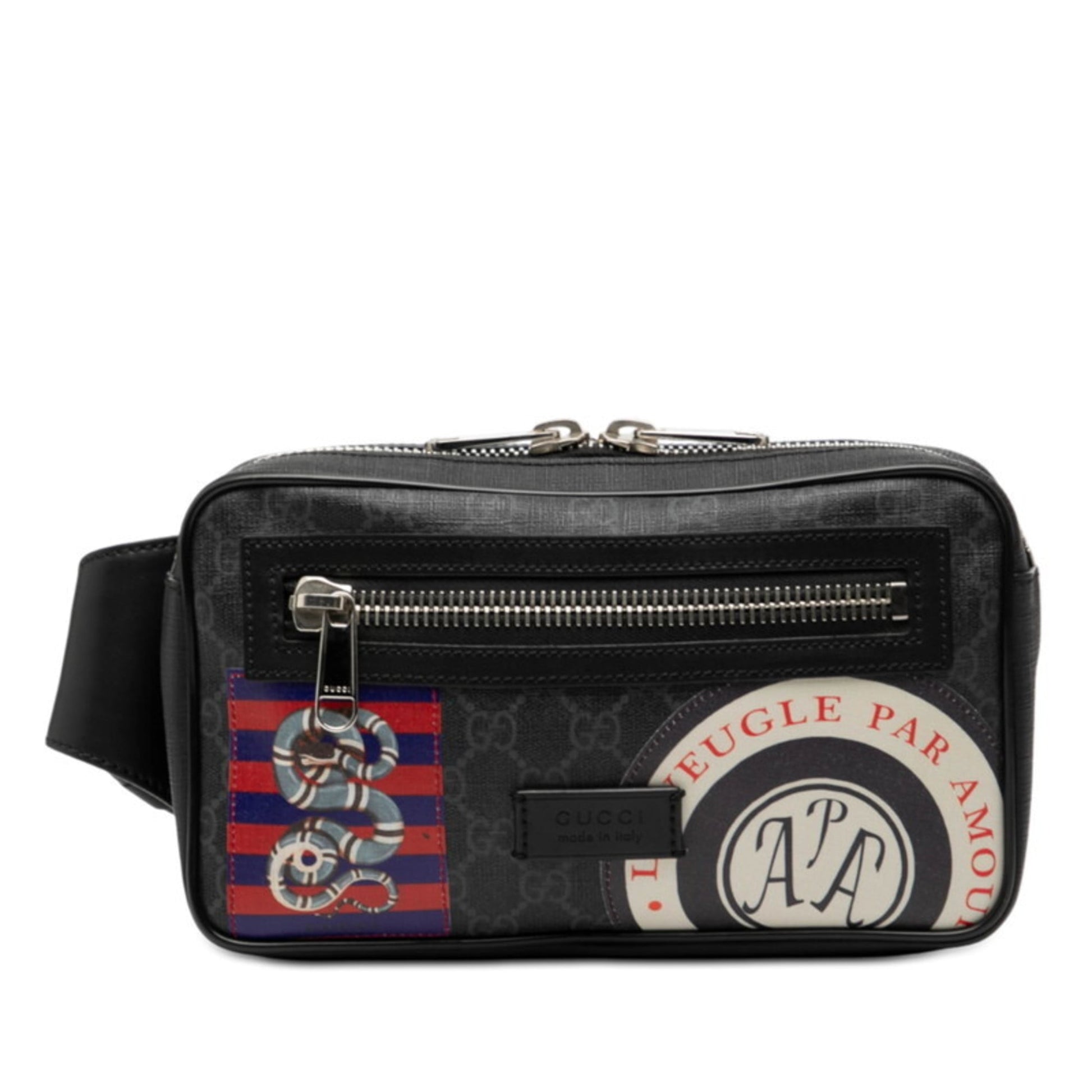 Gucci Black Multi-Color Pvc Leather Fanny Pack Sling Bag