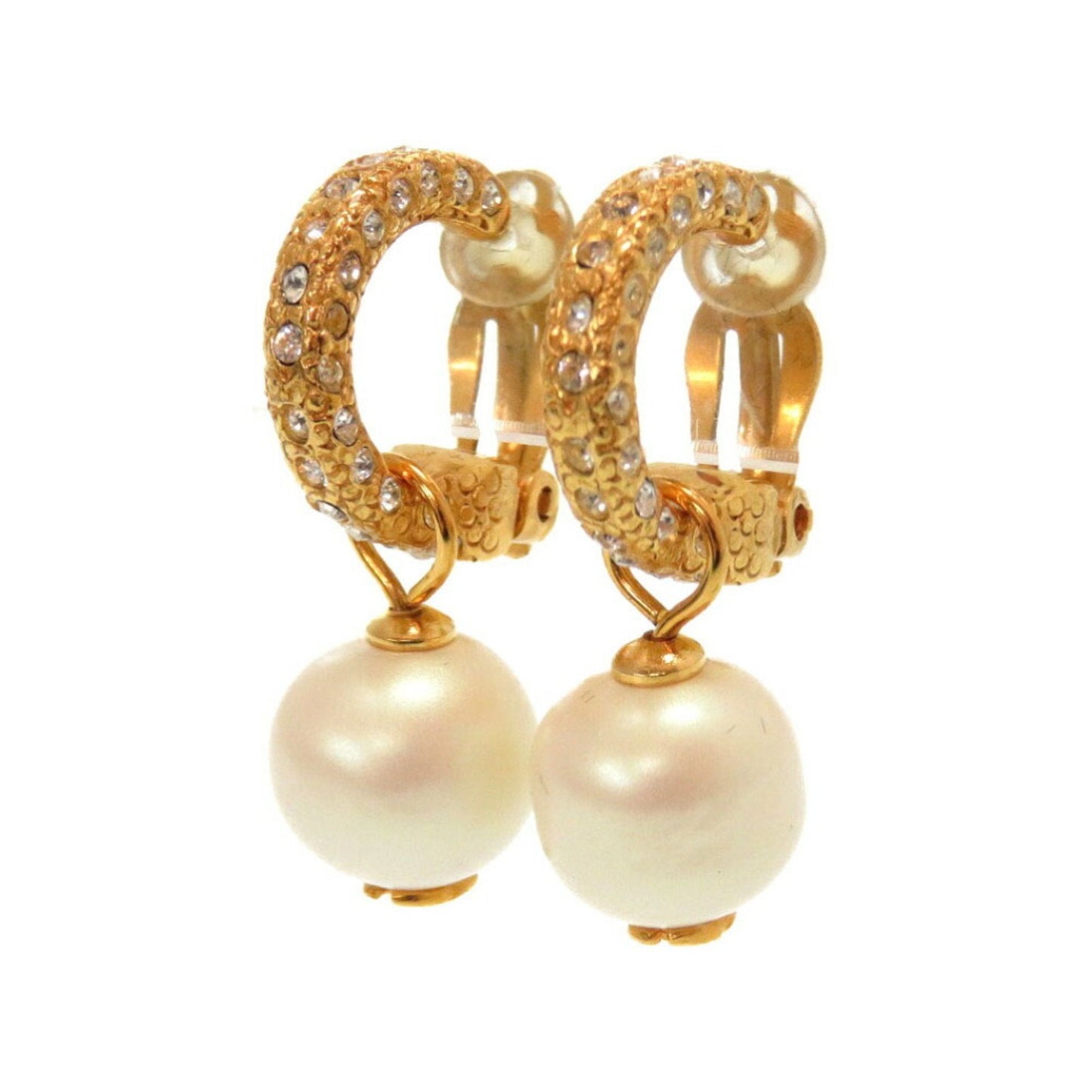 Chanel   Fake Pearl Stone Coco Mark 01P Gold Earrings Accessories