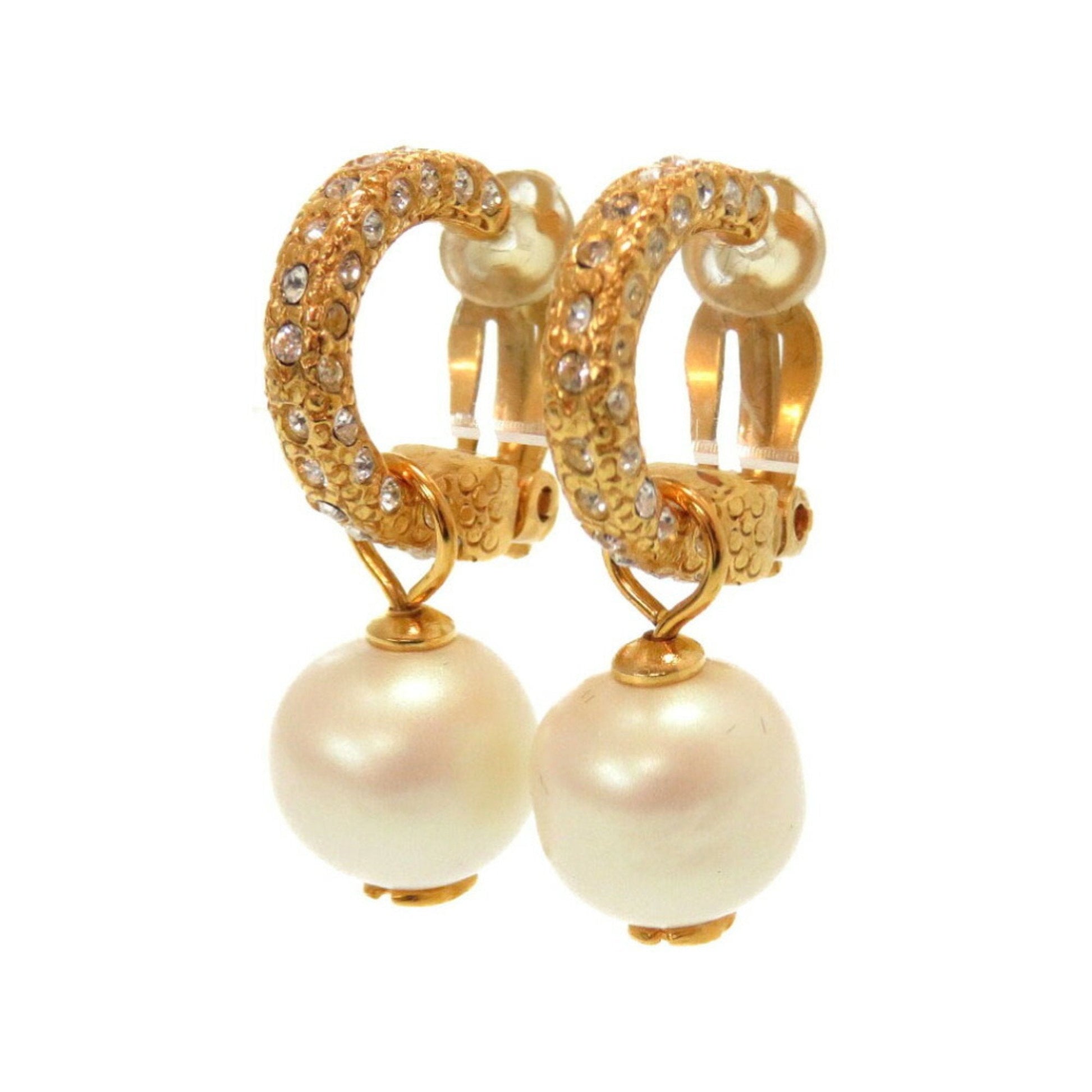 Chanel   Fake Pearl Stone Coco Mark 01P Gold Earrings Accessories