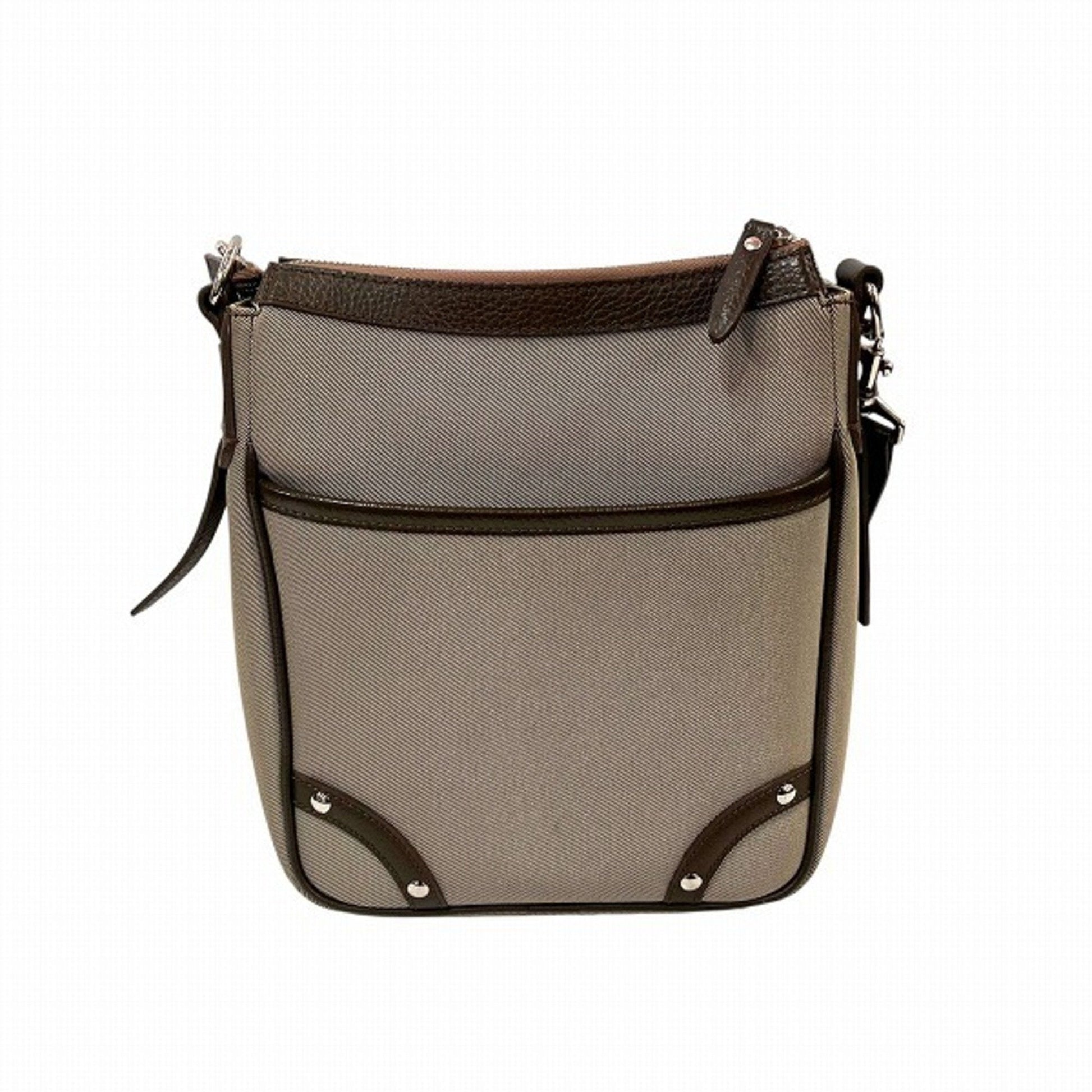 Burberry Khaki Shoulder Bag Leather Canvas