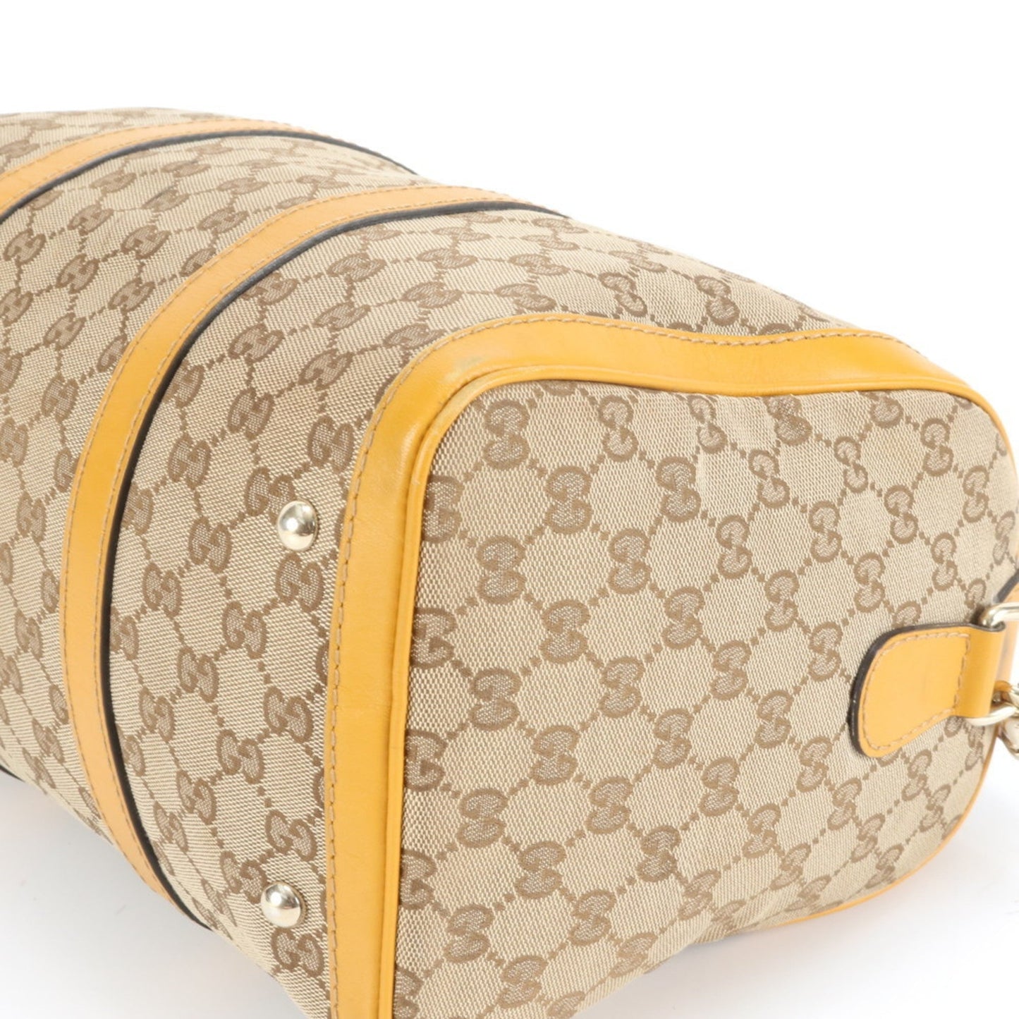 Gucci Beige Yellow Leather Canvas Shoulder Bag