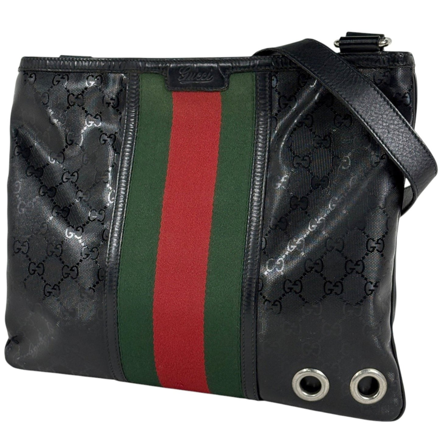 Gucci Black Coated Canvas Leather Shoulder Bag