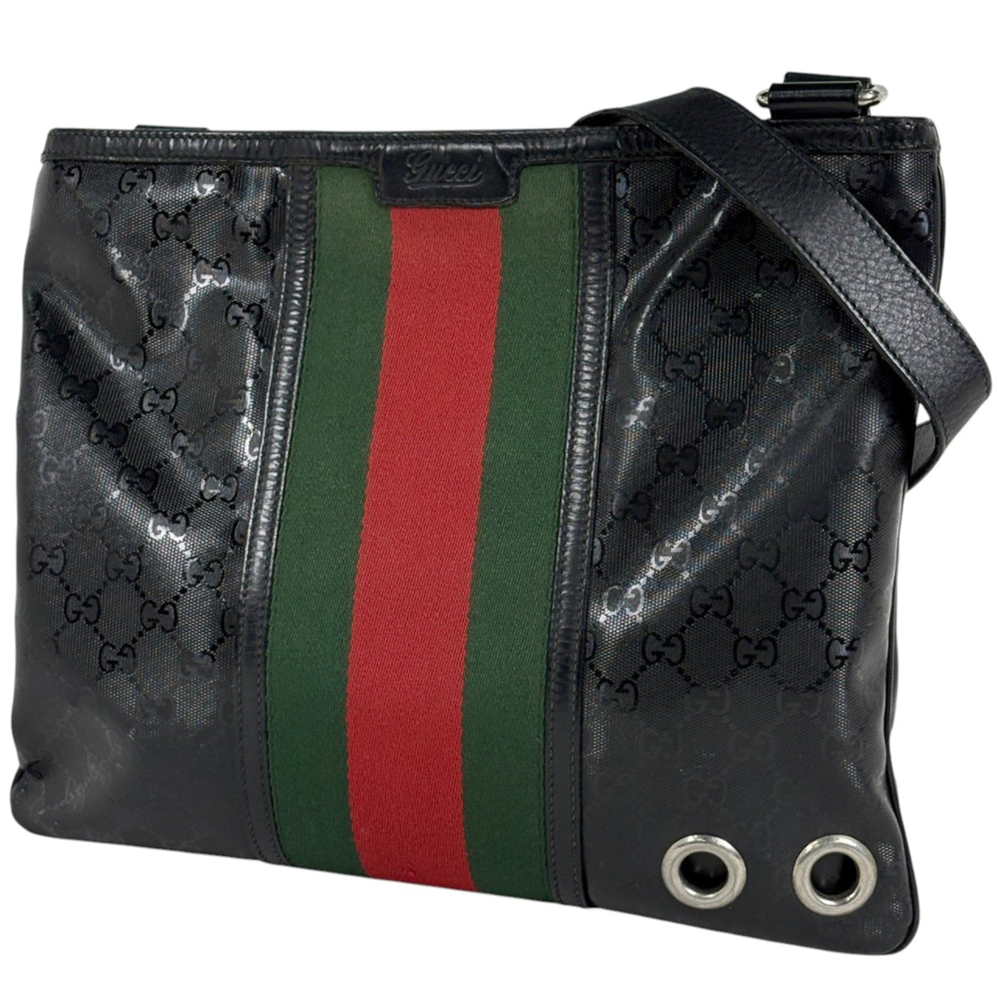 Gucci Black Coated Canvas Leather Shoulder Bag