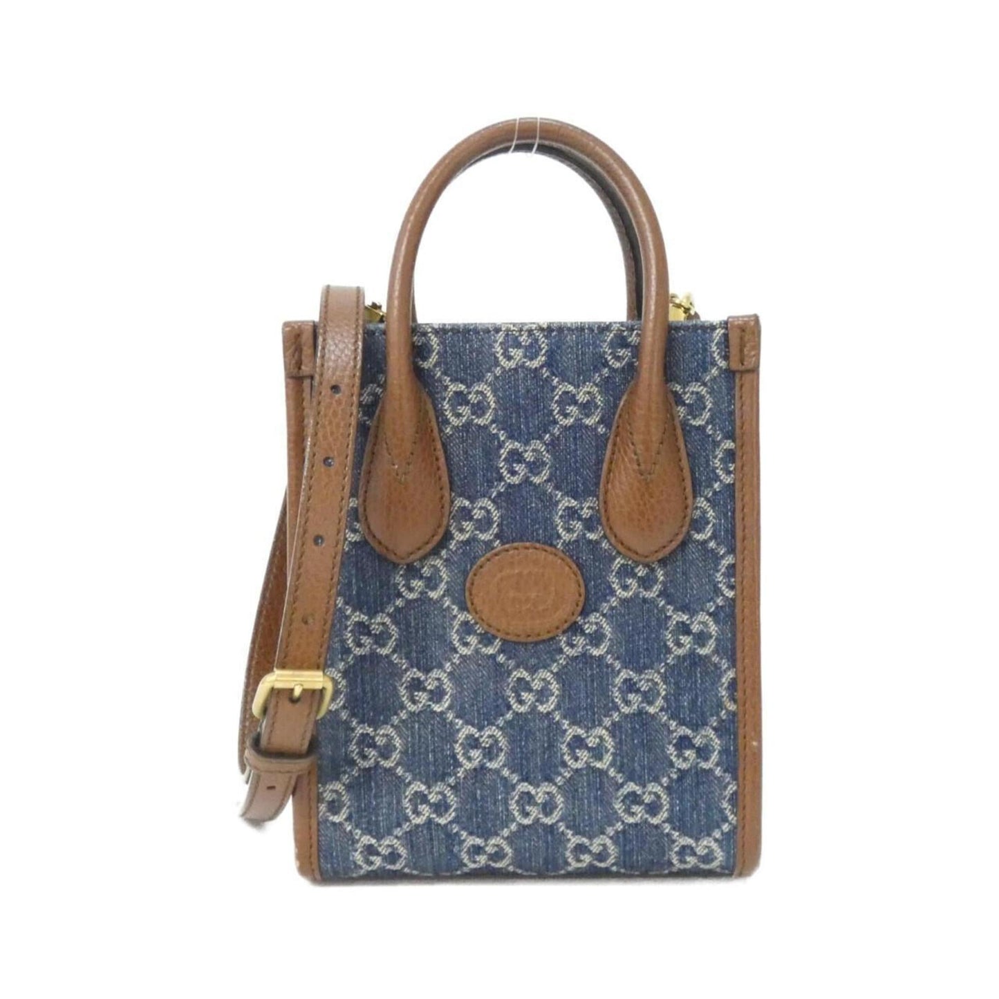 Gucci Brown Dark Blue Jacquard Leather Handbag