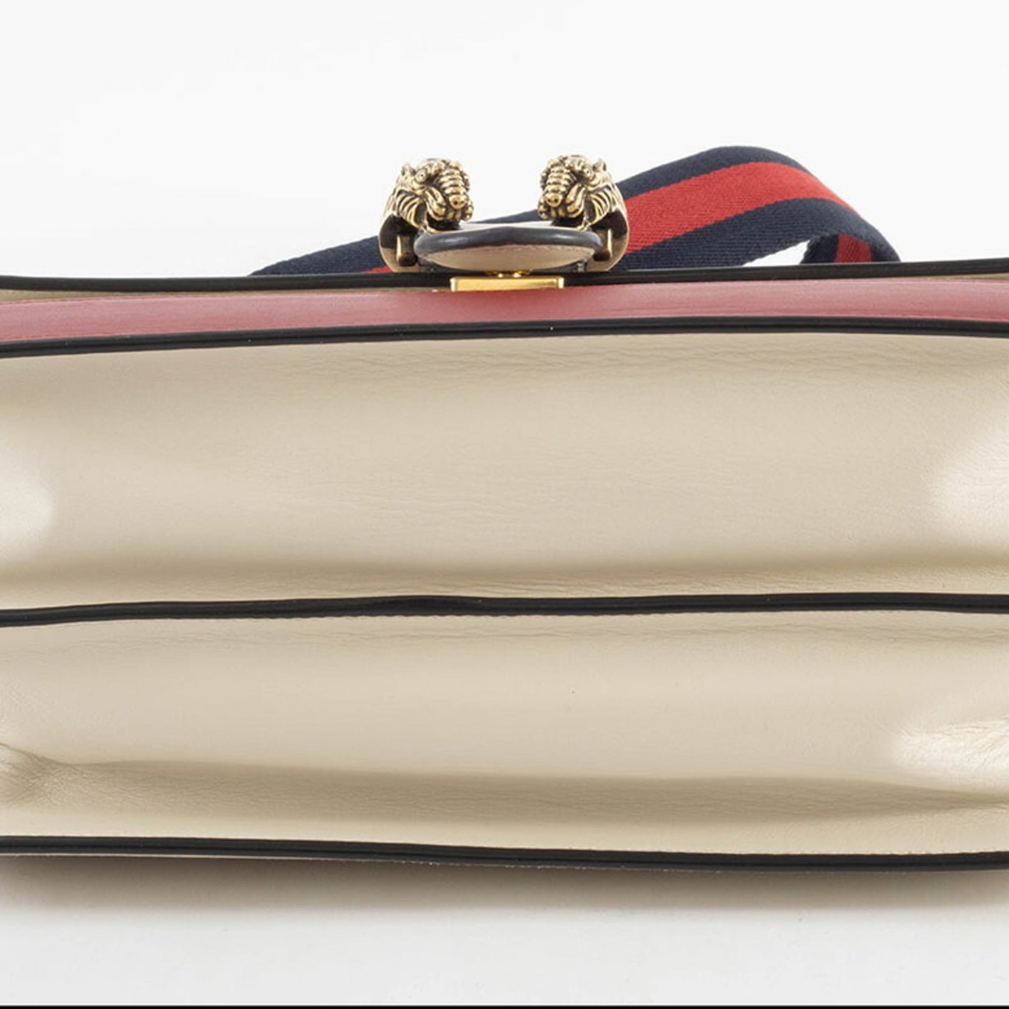 Gucci Ivory Navy Red Color Bamboo Leather Shoulder Bag