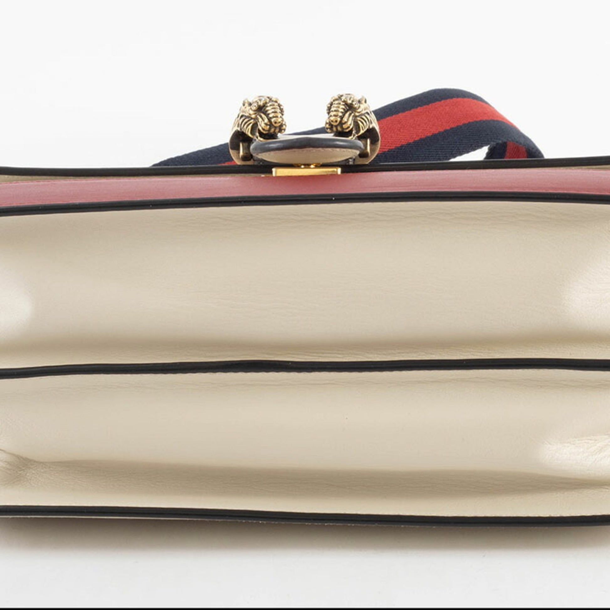 Gucci Ivory Navy Red Color Bamboo Leather Shoulder Bag