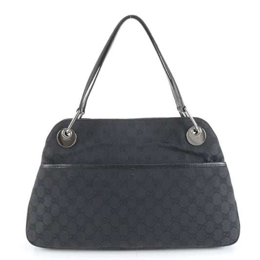 Gucci Black Leather Canvas Tote Bag