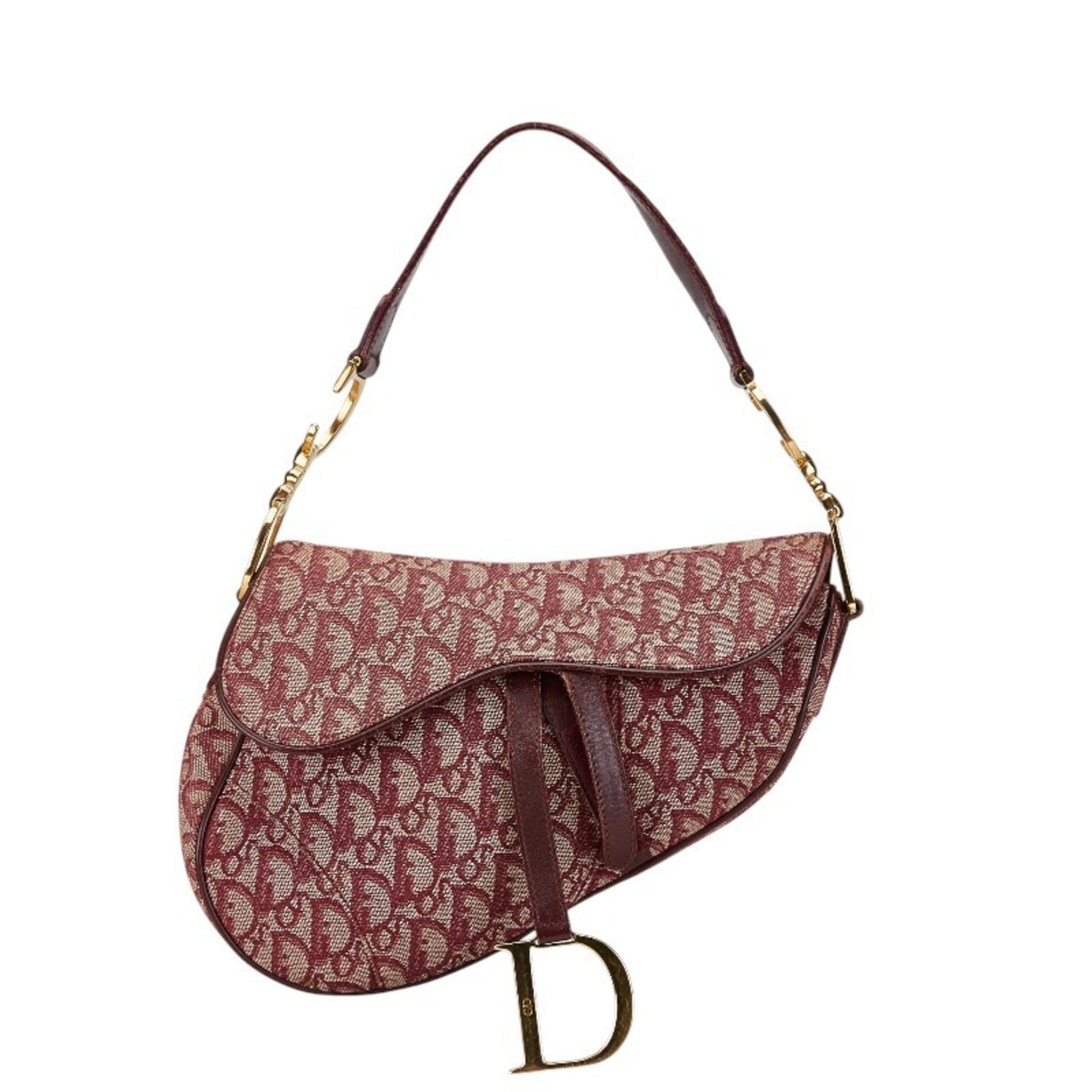 Dior Handbag Christian Bordeaux Color Leather Canvas Red