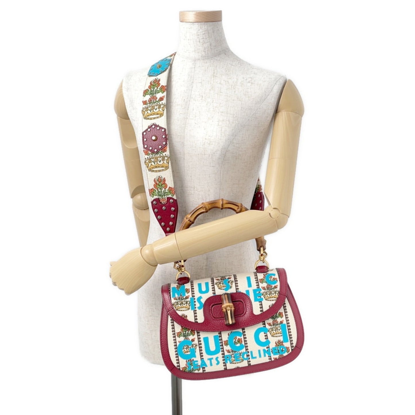 Gucci Ivory Red Color Leather Canvas Handbag