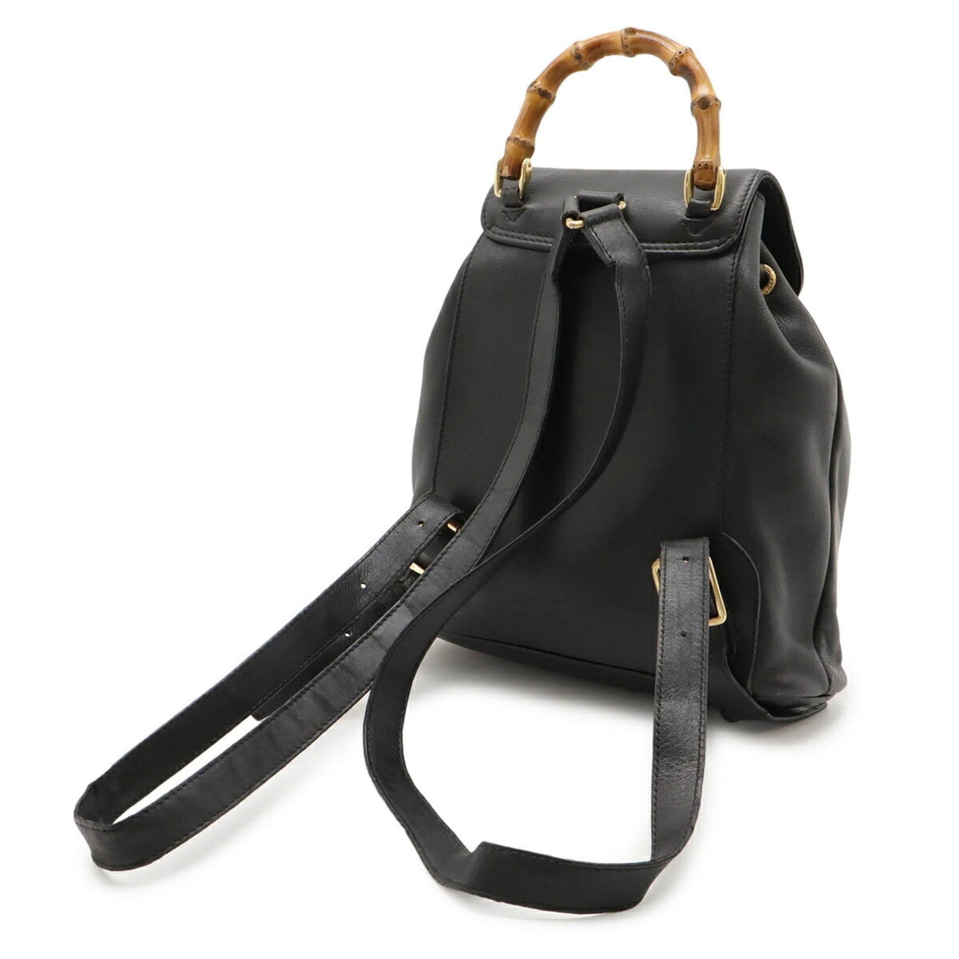 Gucci Black Bamboo Leather Backpack Shoulder Bag