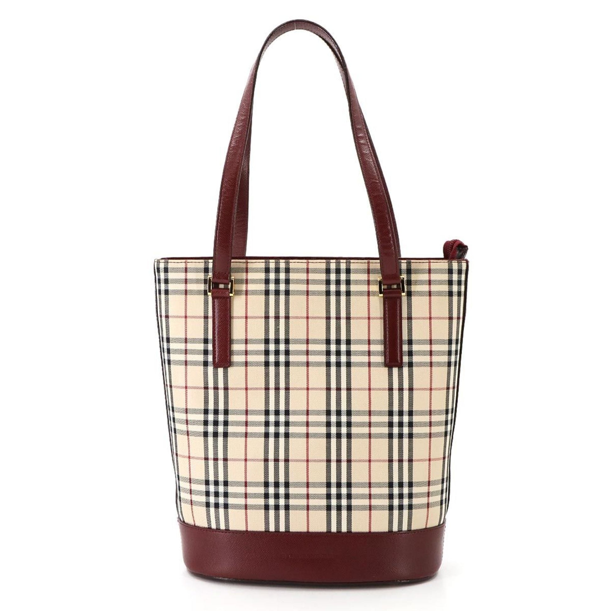 Burberry Bordeaux Tote Bag Leather Canvas Beige
