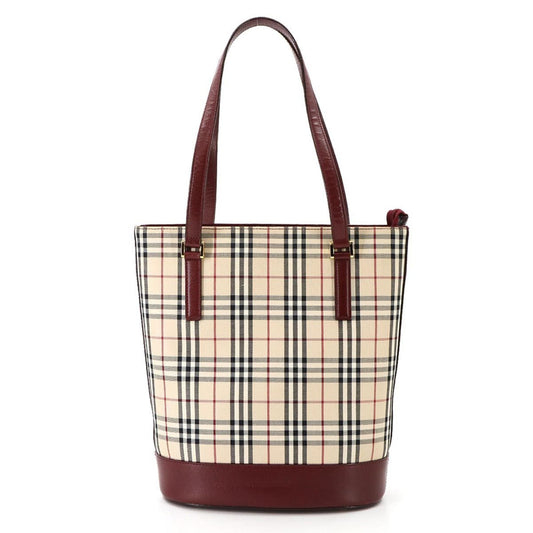 Burberry Bordeaux Tote Bag Leather Canvas Beige