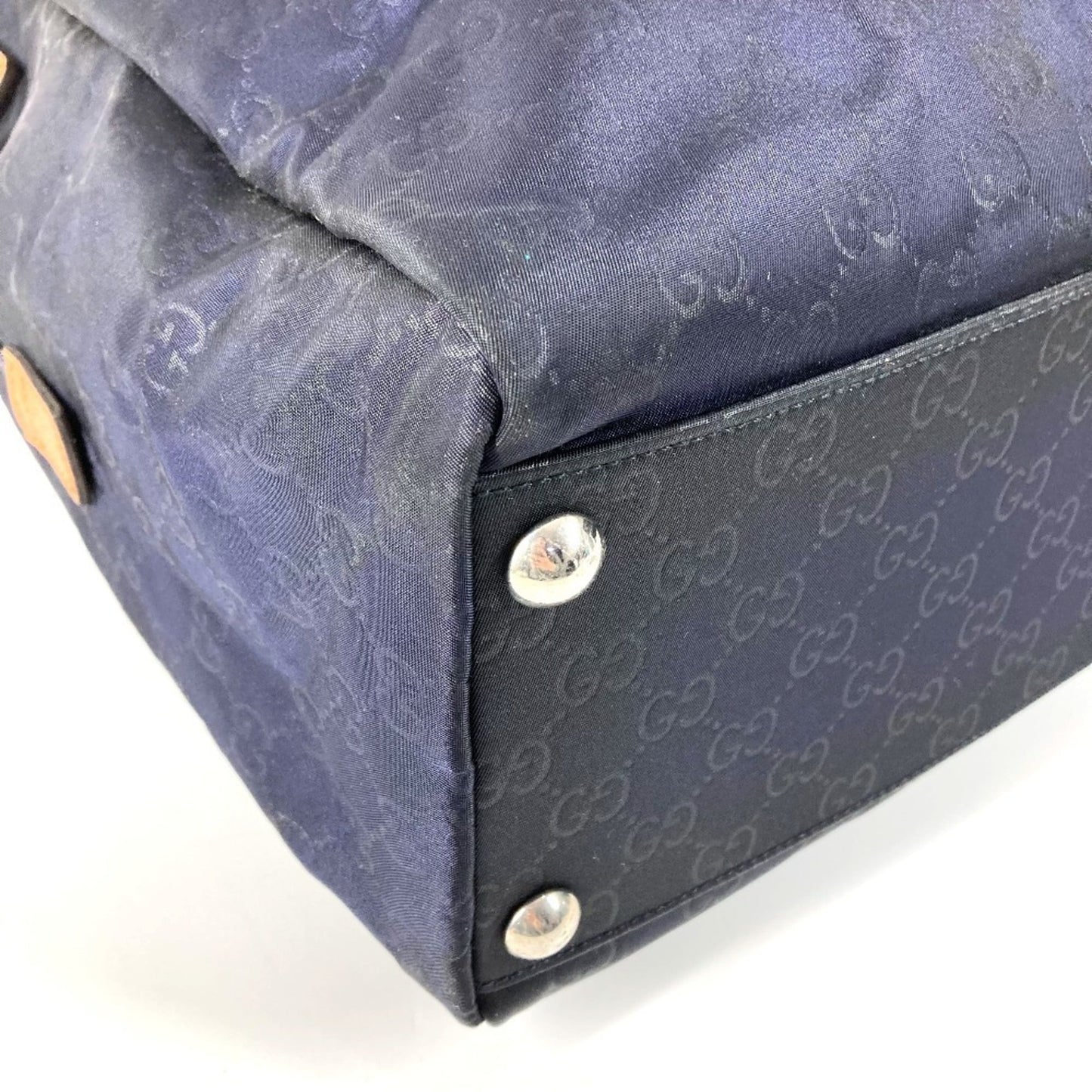 Gucci Brown Navy Nylon Leather Boston Bag