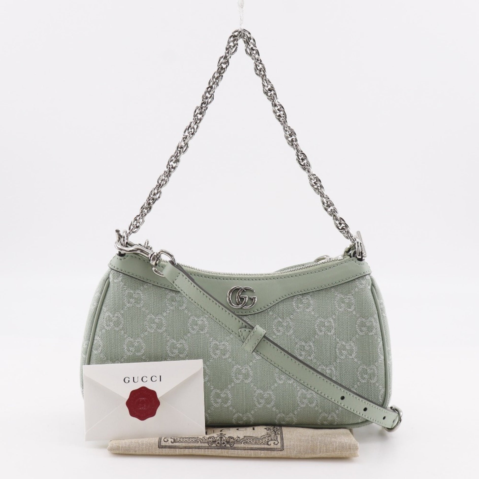 Gucci Green Pale Green Gg Canvas Shoulder Bag