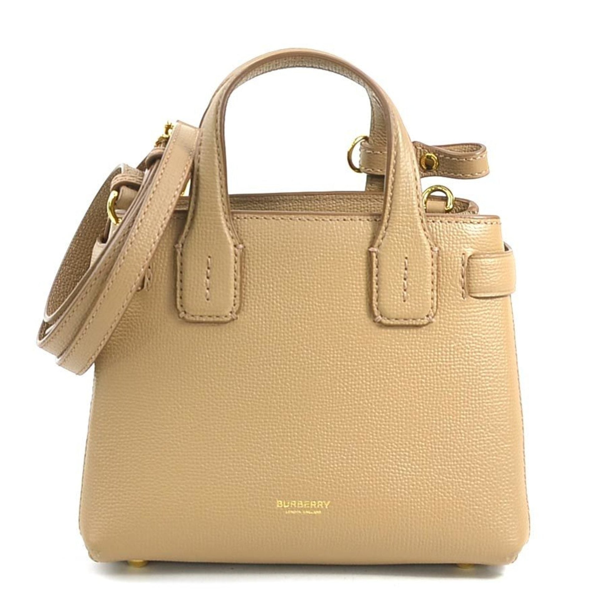 Burberry Camel Handbag Shoulder Bag Leather Canvas
