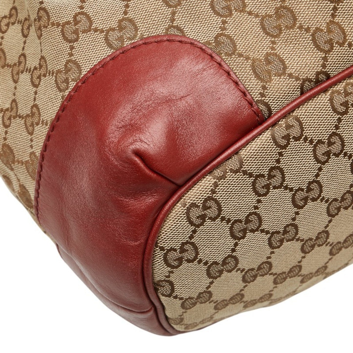 Gucci Beige Red Color Canvas Leather Shoulder Bag Tote Bag