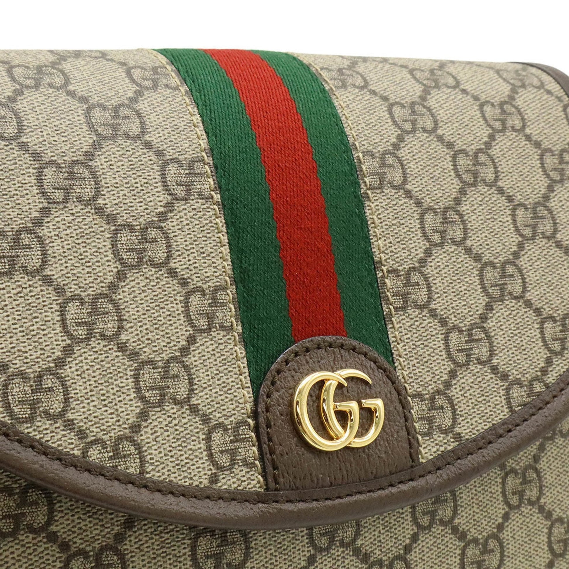 Gucci Beige Brown Green Red Color Gg Supreme Leather Shoulder Bag
