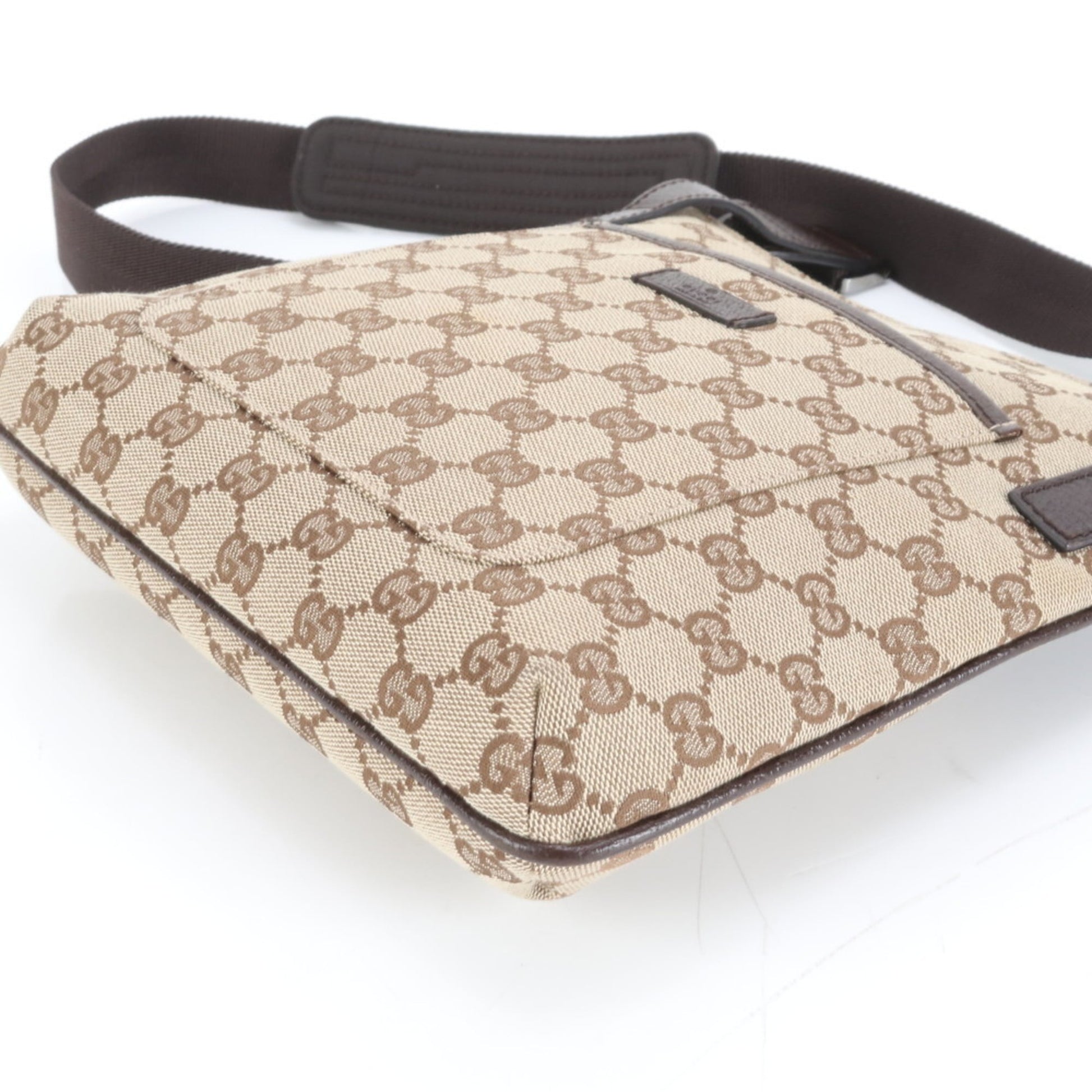 Gucci Brown Leather Canvas Shoulder Bag