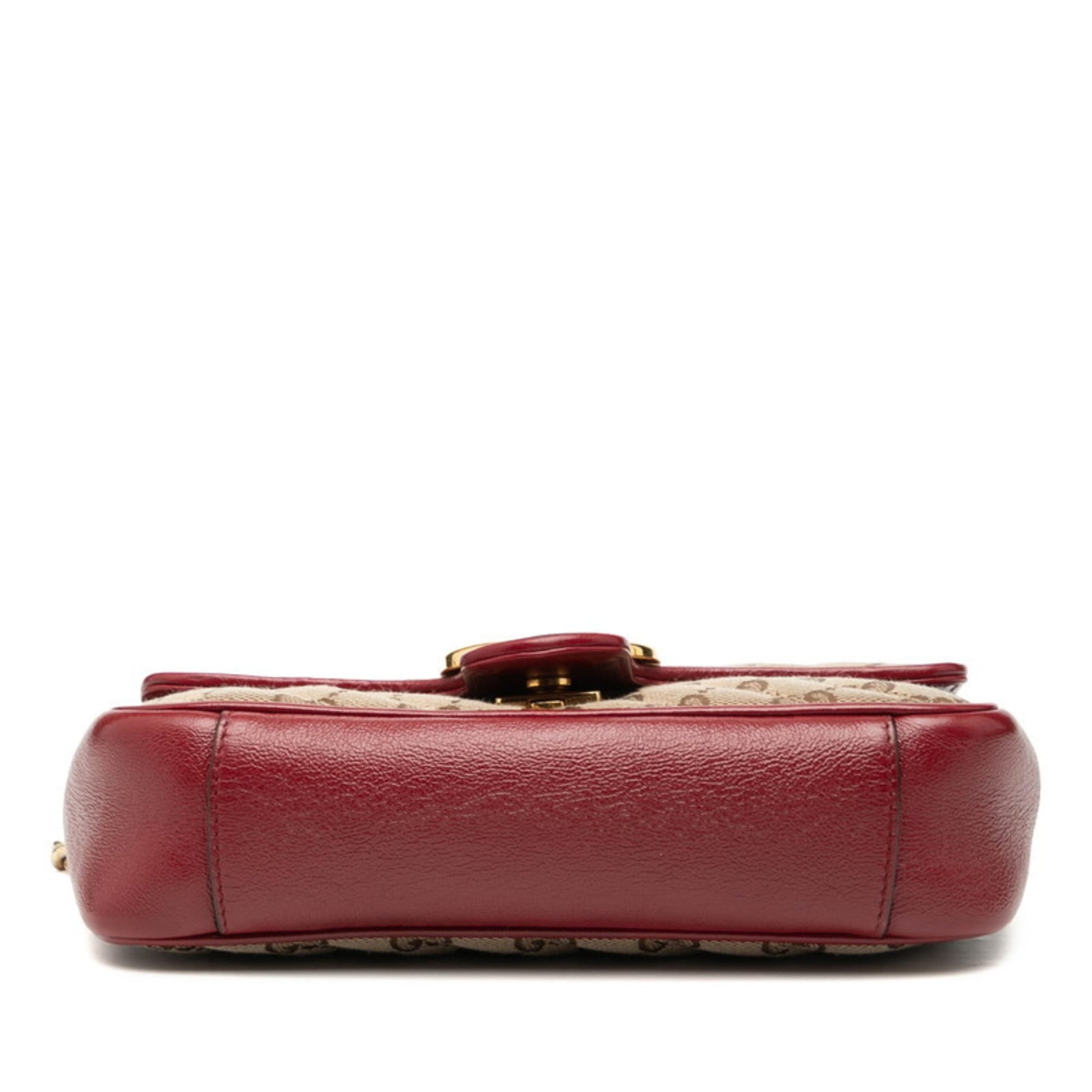 Gucci Beige Red Color Canvas Leather Shoulder Bag