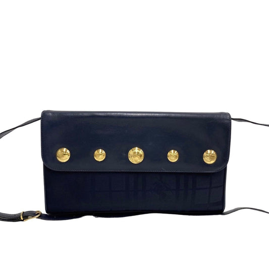 Burberry Clutch Bag Shoulder Bag Leather Nylon Navy